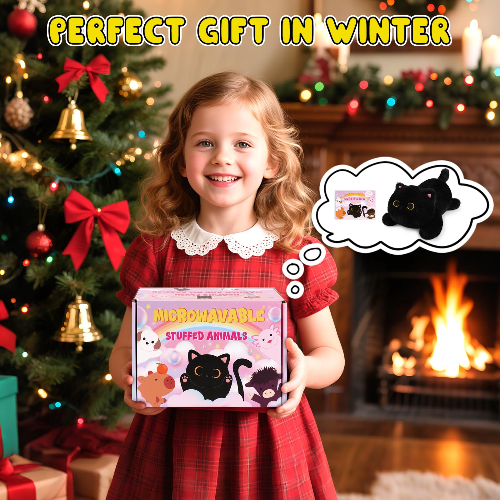 Peluche portable et légère JIZWPOOM chat noir