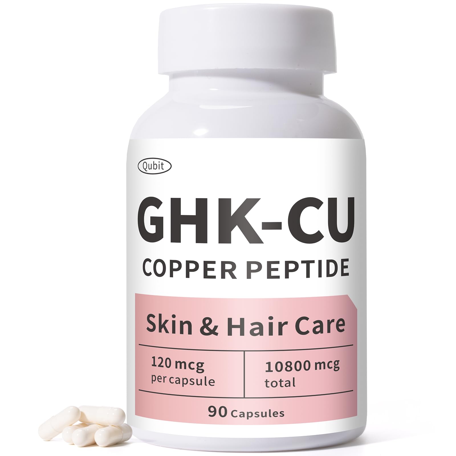 Jkrova GHK-Cu gélules dans une bouteille, soutien potentiel à la peau et aux cheveux.