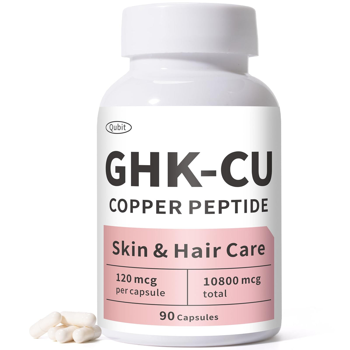 Jkrova GHK-Cu gélules dans une bouteille, soutien potentiel à la peau et aux cheveux.