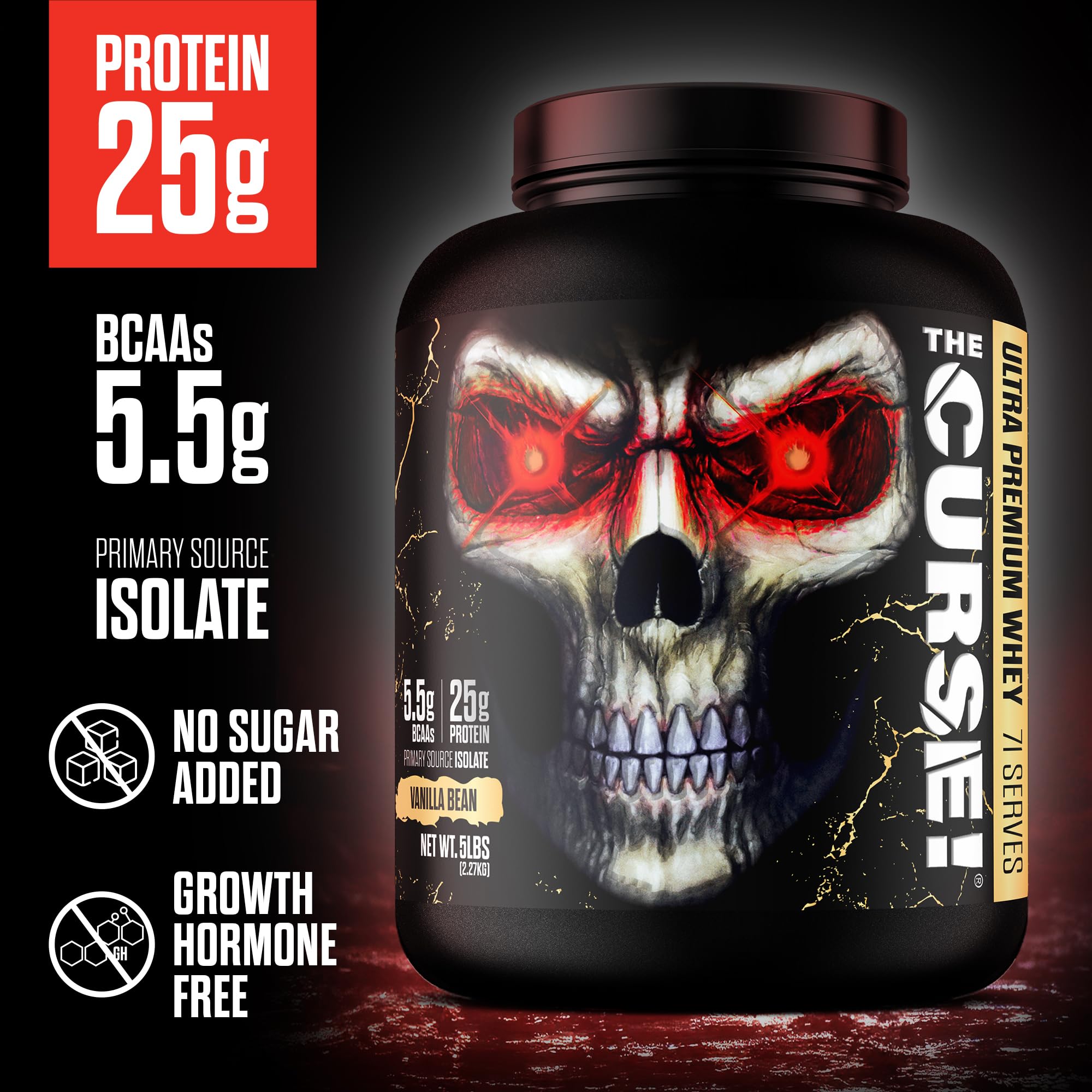 JNX Sports The Curse! Whey Vanilla Étiquette nutrition: protéines et apports par portion