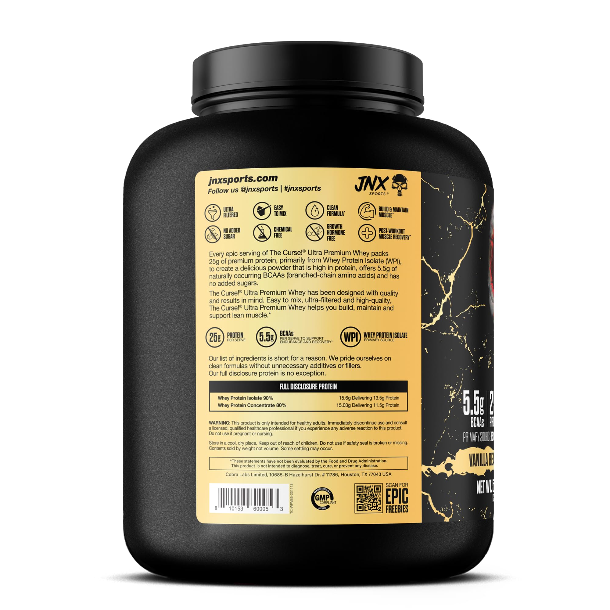 JNX Sports The Curse! Whey Vanilla Shaker: mélange sans grumeaux à tout moment