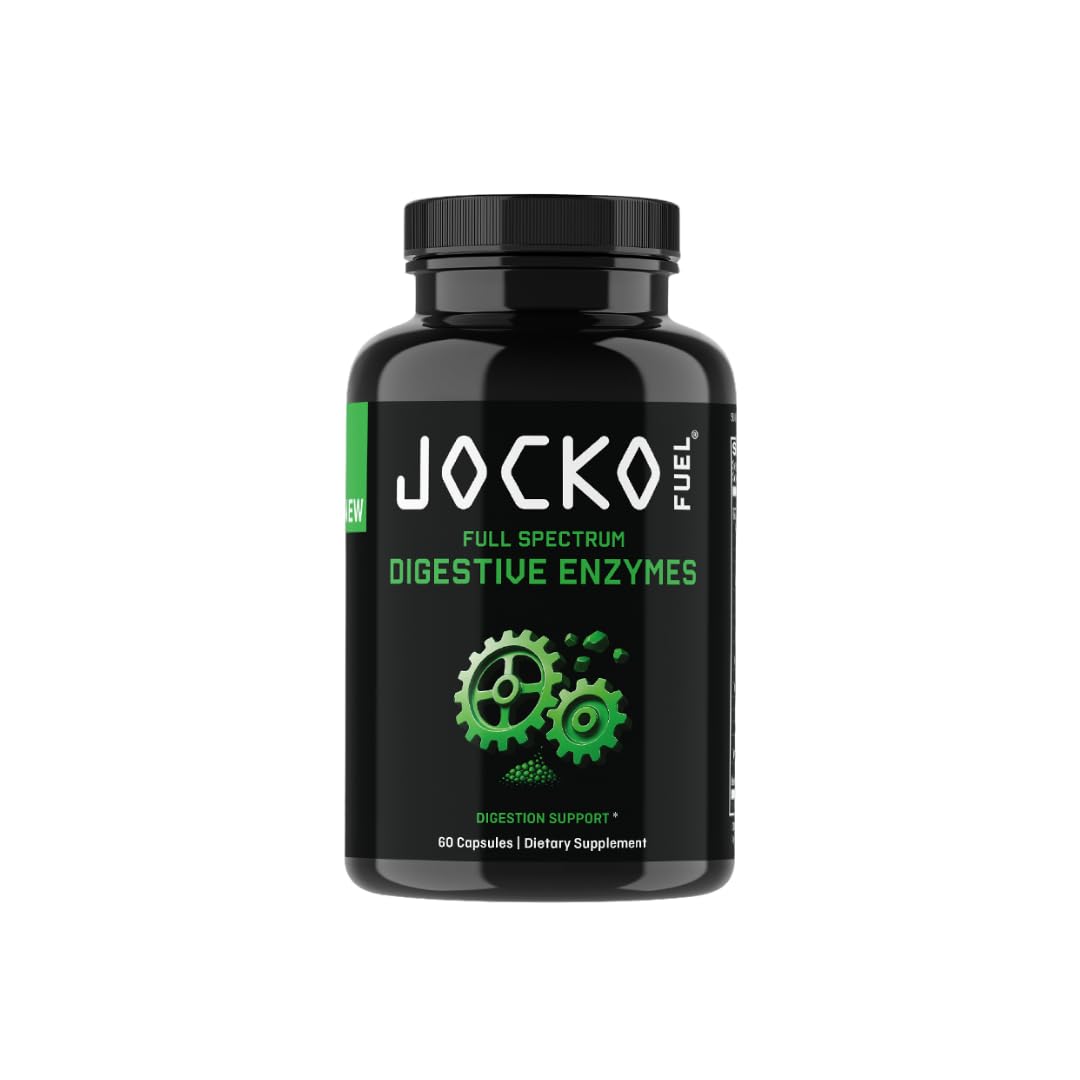 Bouteille Jocko Digestive Enzymes pour digestion plus fluide après les repas.