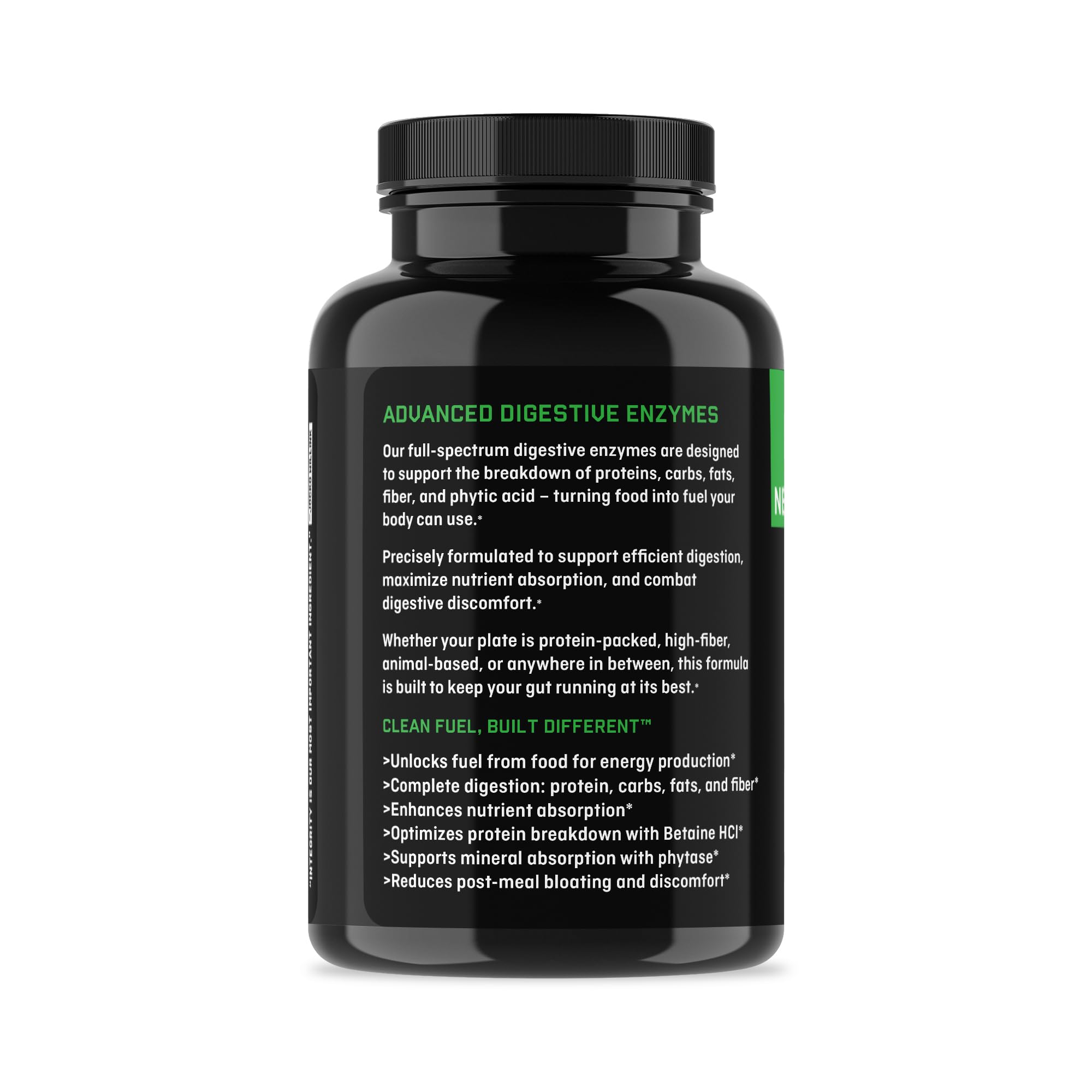 Étiquette Jocko Digestive Enzymes montrant la formule complète pour le confort digestif.