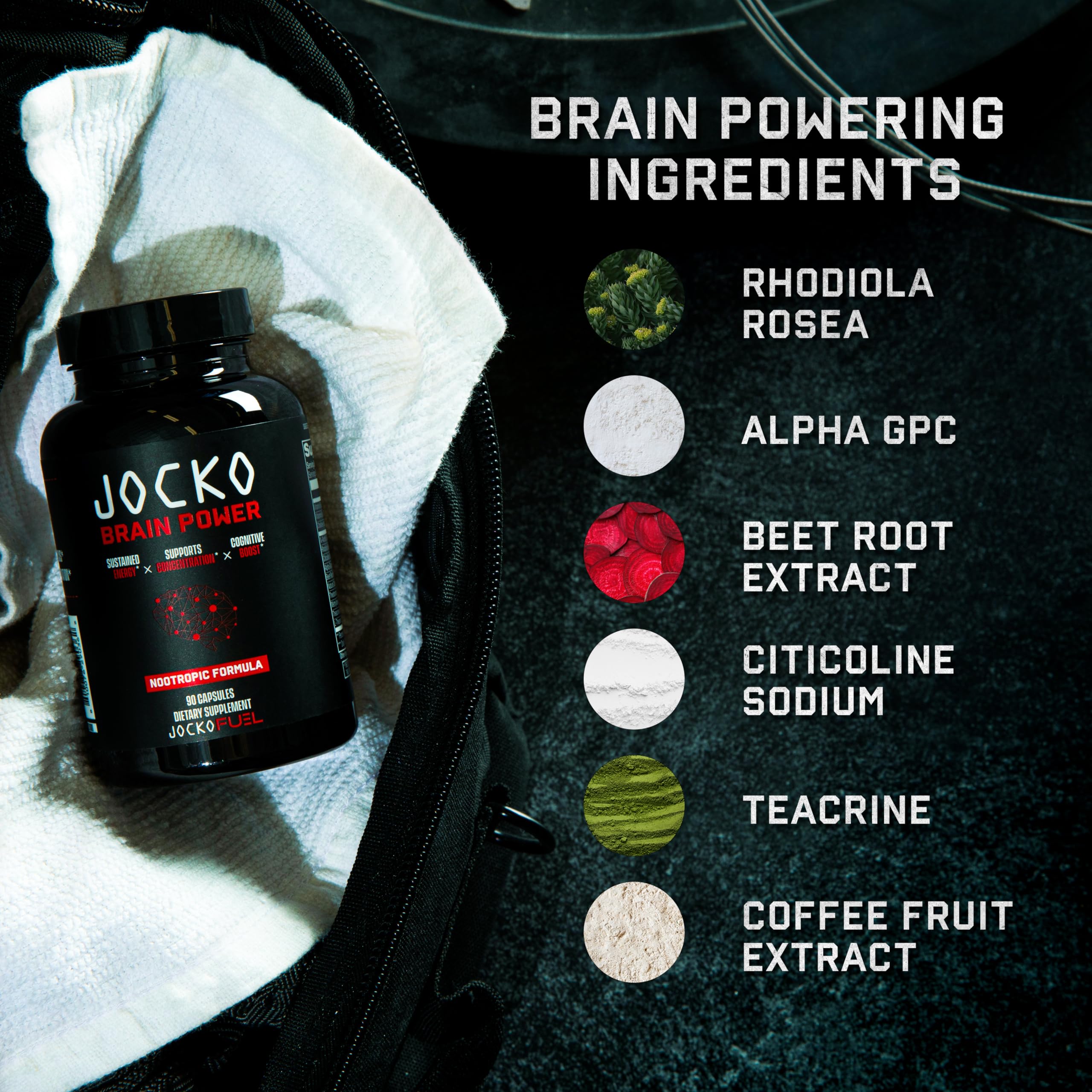 Caféine et TeaCrine dans Brain Power pour vigilance durable