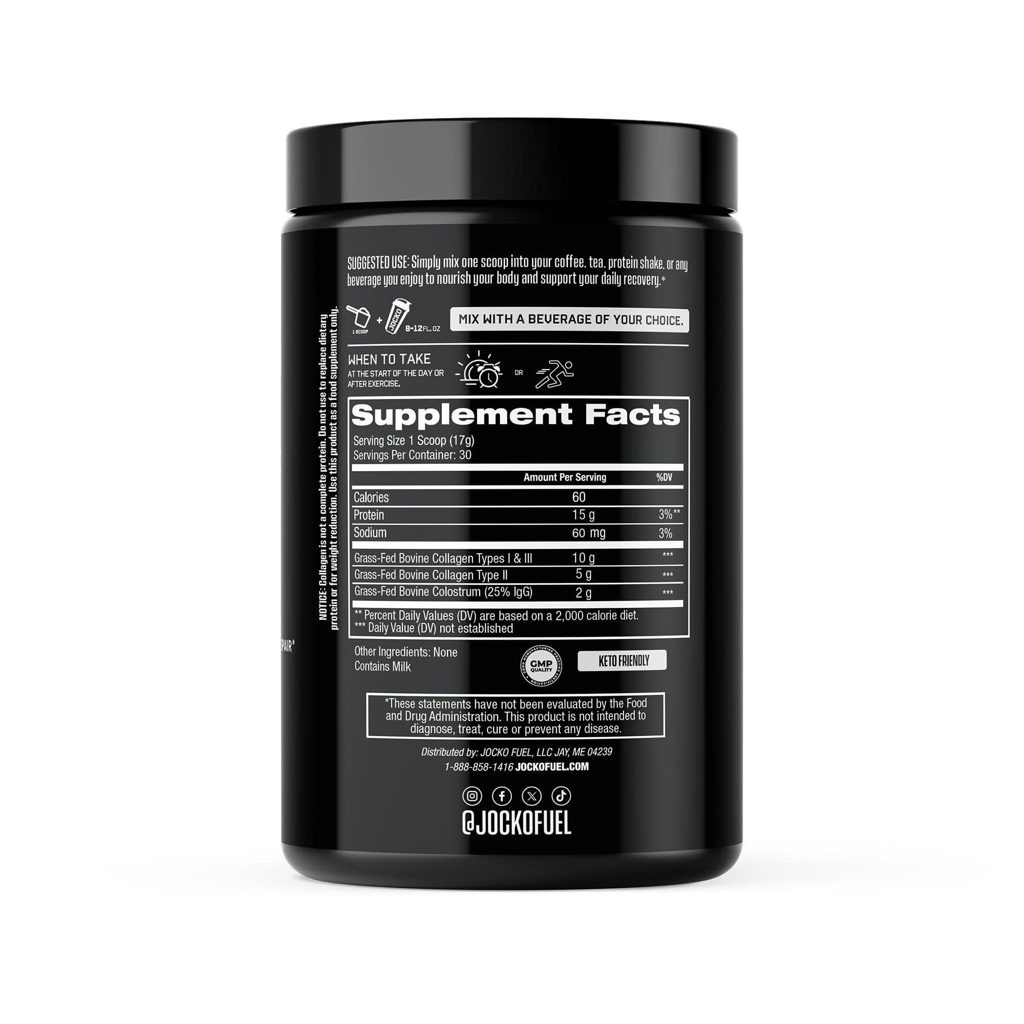 Jocko Fuel Collagène + Colostrum – doseur inclus, dosage précis.