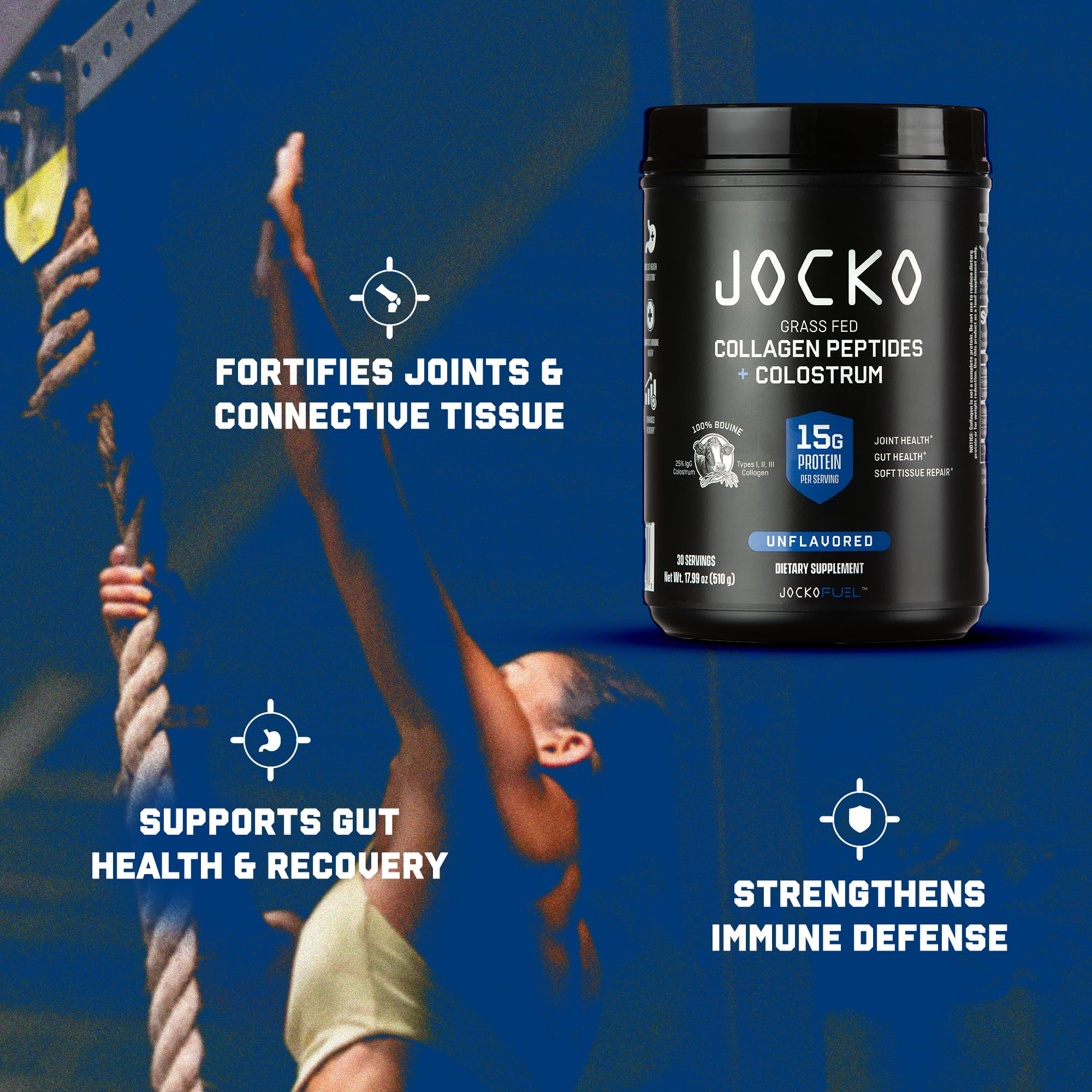 Jocko Fuel Collagène + Colostrum – soutien immunitaire potentiel et bien-être général.