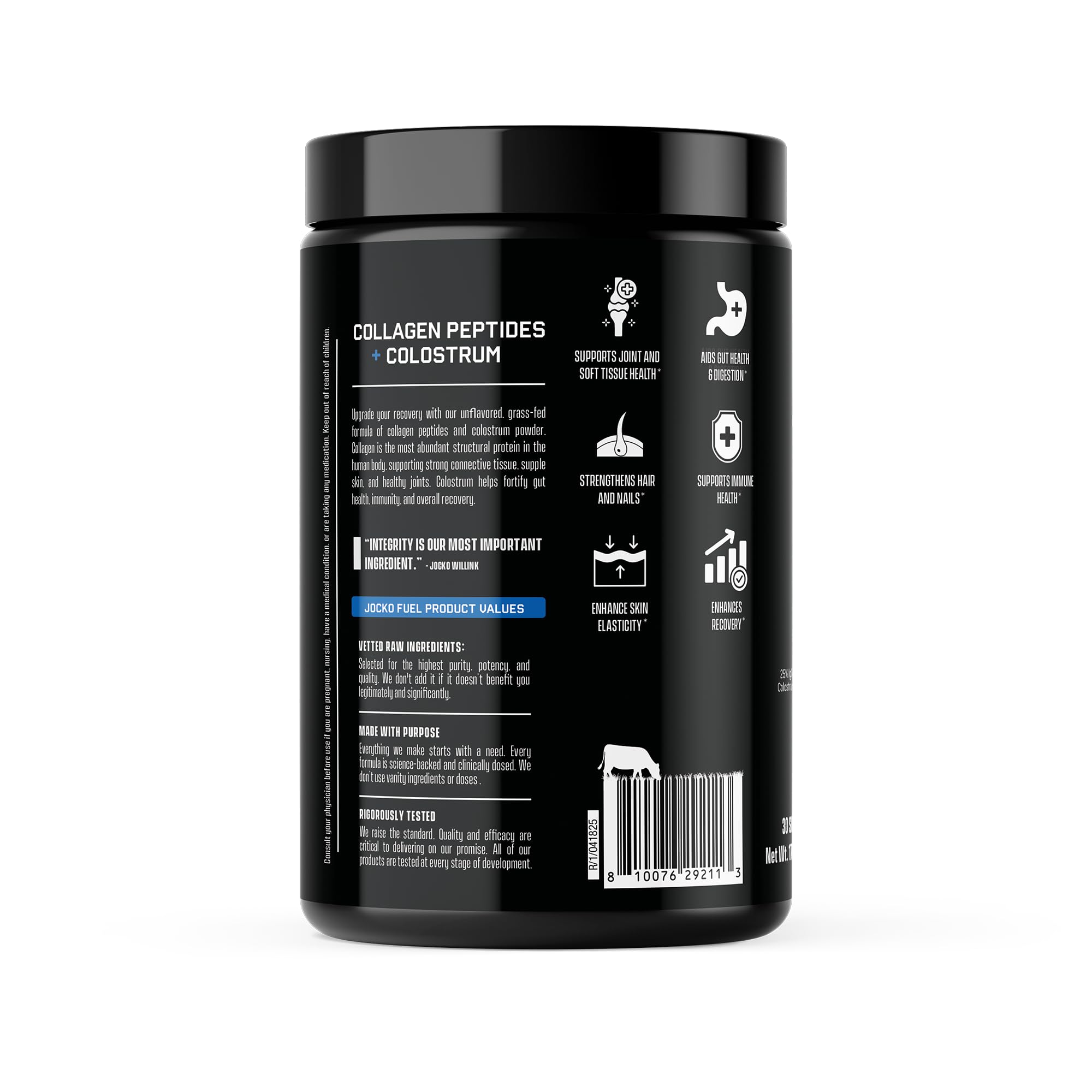Jocko Fuel Collagène + Colostrum – poudre fine, dissolution rapide.