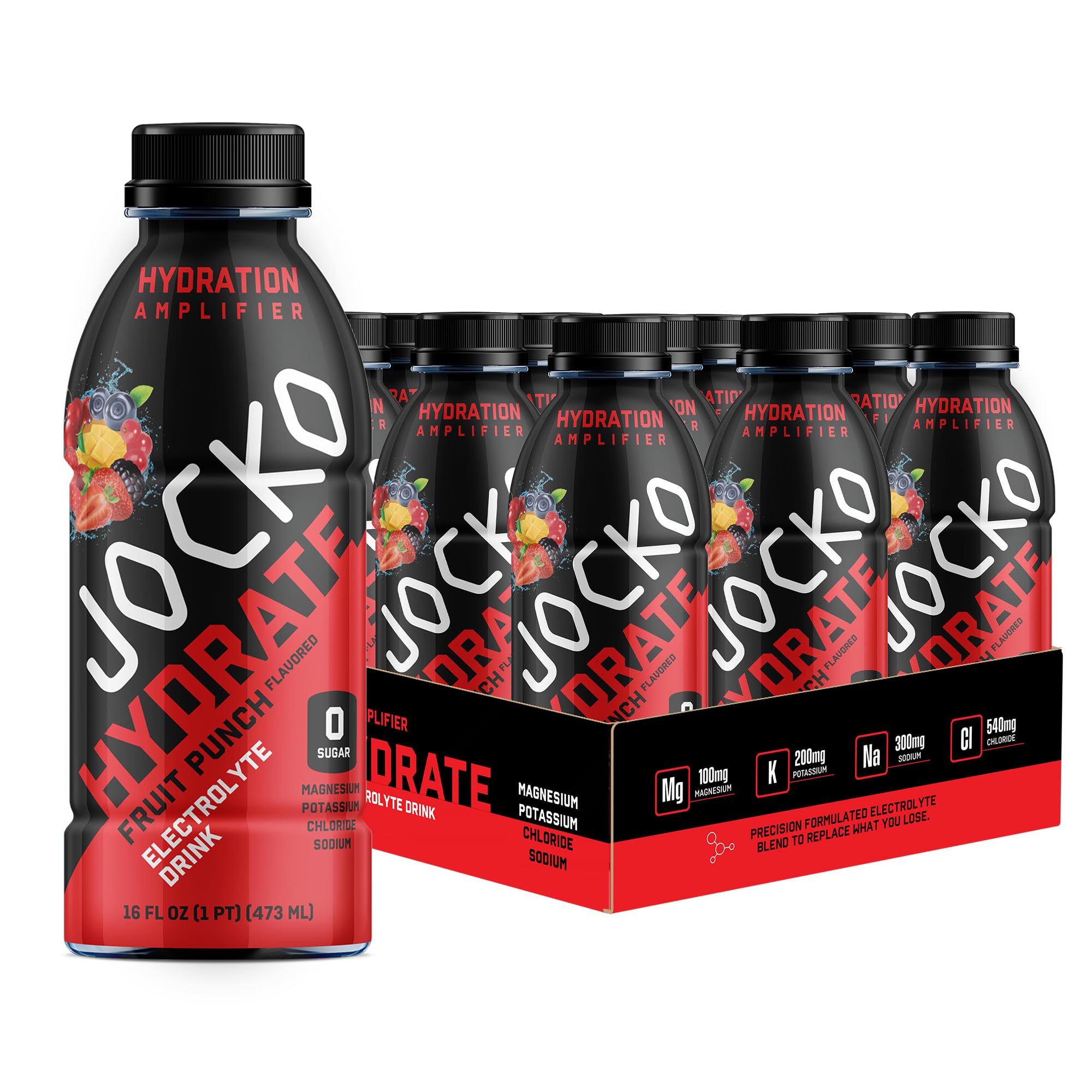 Jocko Fuel Hydrate bouteille 473 ml, saveur Fruit Punch, hydratation rapide après l'effort.