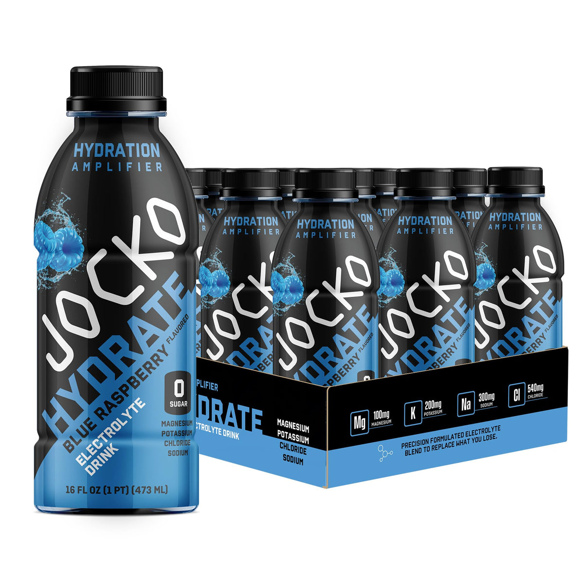 Bouteille Jocko Fuel Hydrate au goût framboise bleue prête pour l'entraînement.