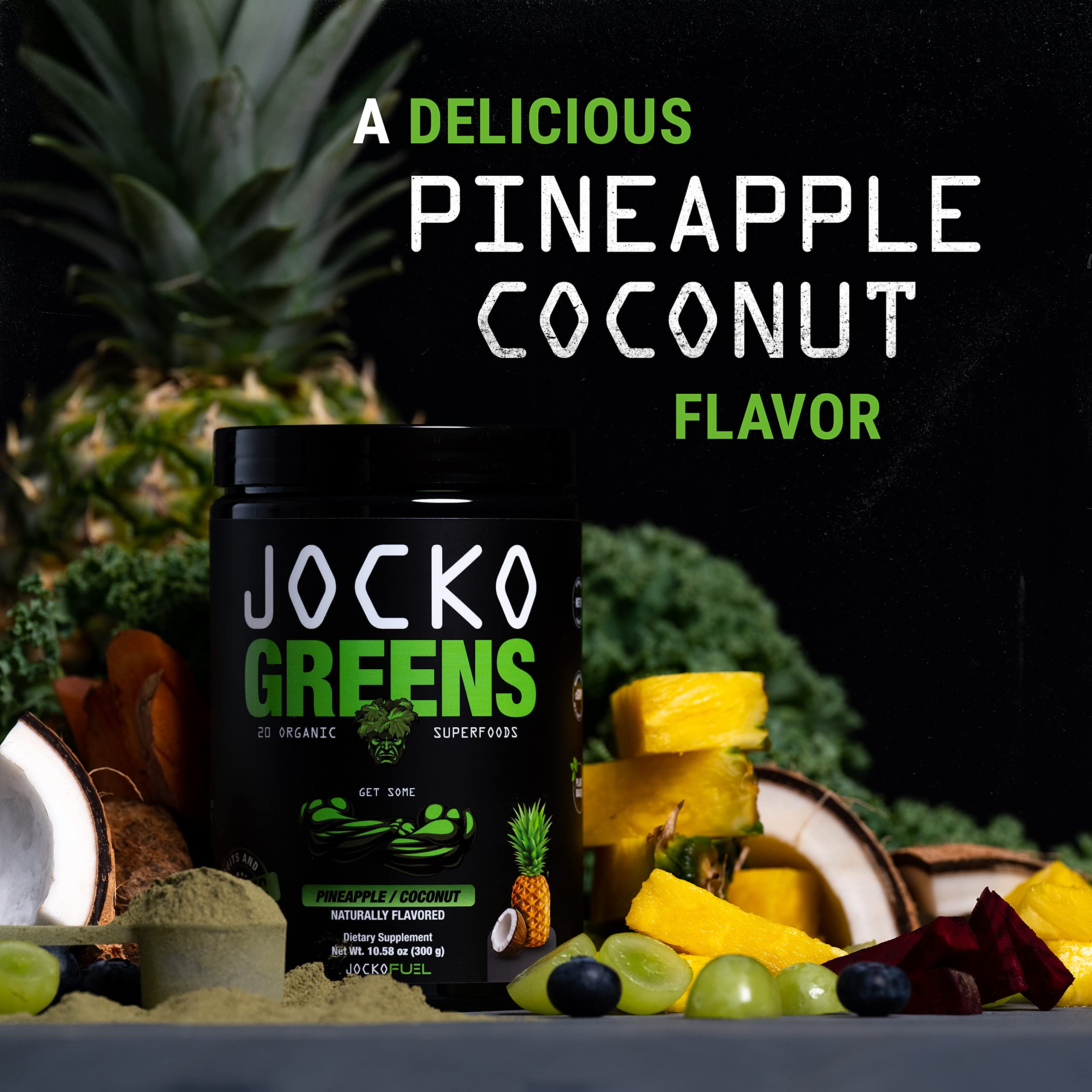 Goût pina colada naturel de la poudre verdure Jocko Fuel pour une dégustation agréable.
