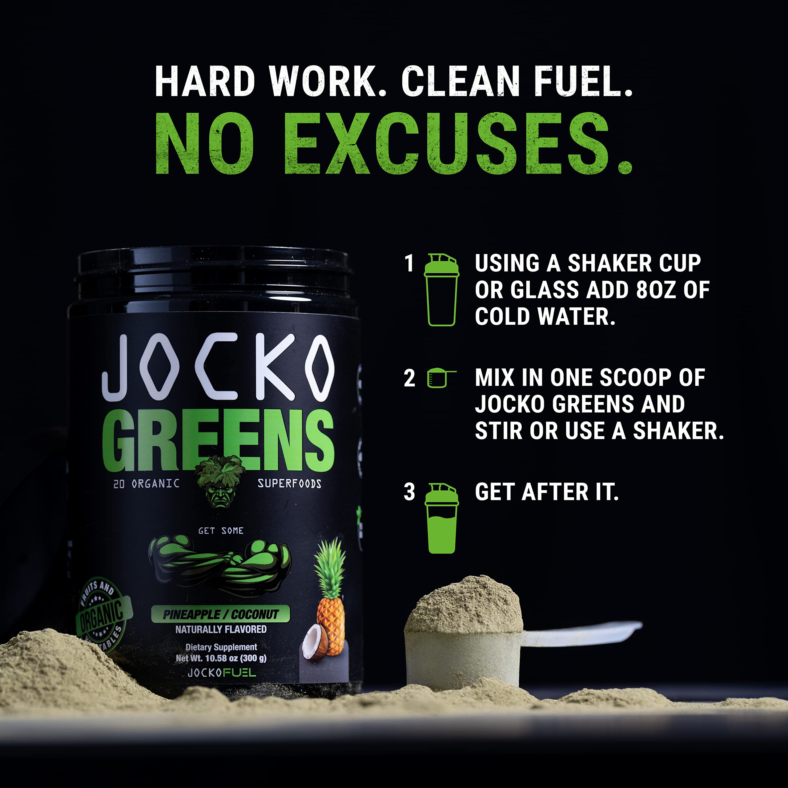 Ingrédients 23 super-aliments dans la Poudre Verdure Jocko Fuel pour la nutrition.