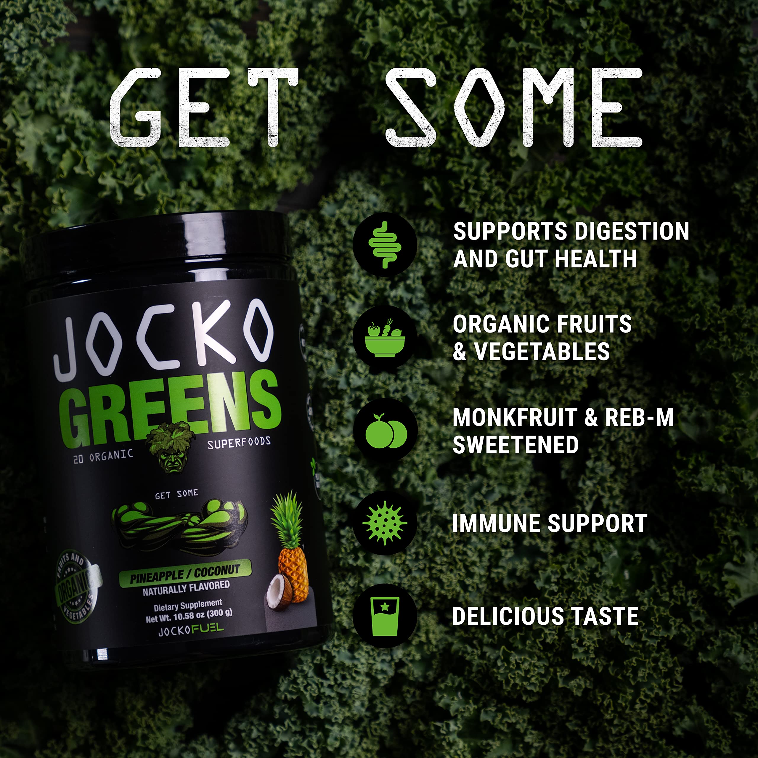 Probiotiques 9 milliards CFU par portion dans la Poudre Verdure Jocko Fuel.