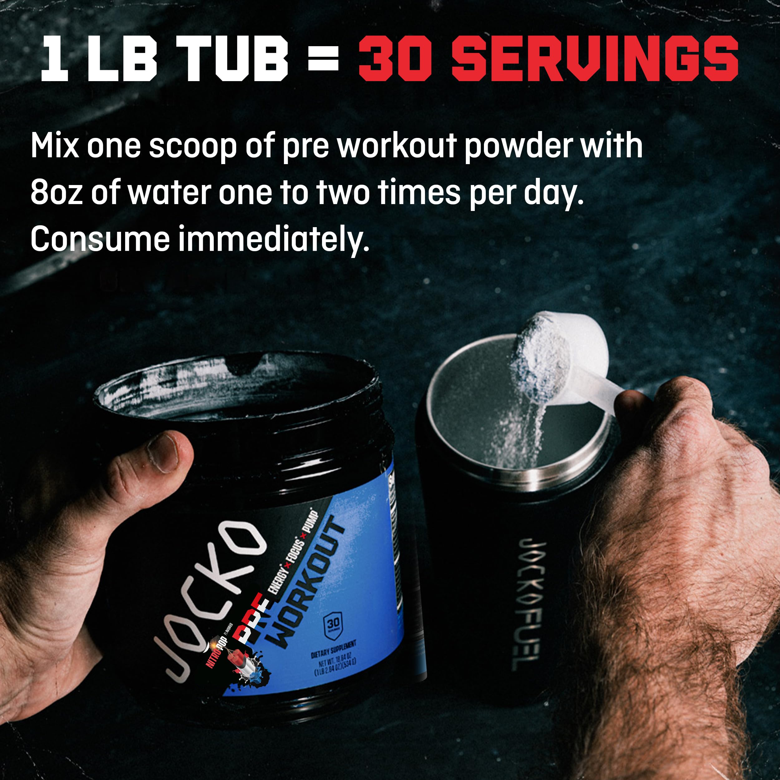 Jocko Fuel Pré-entraînement – étiquette et caféine pour la performance.