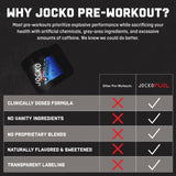 Jocko Fuel Pré-entraînement – flacon ouvert révélant une portion prête.