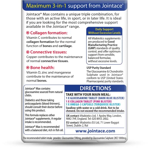 Jointace Max: emballage arrière montrant les ingrédients clés comme curcuma et collagène.