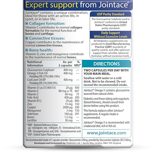 Jointace vitamines et minéraux, profil nutritionnel clair.
