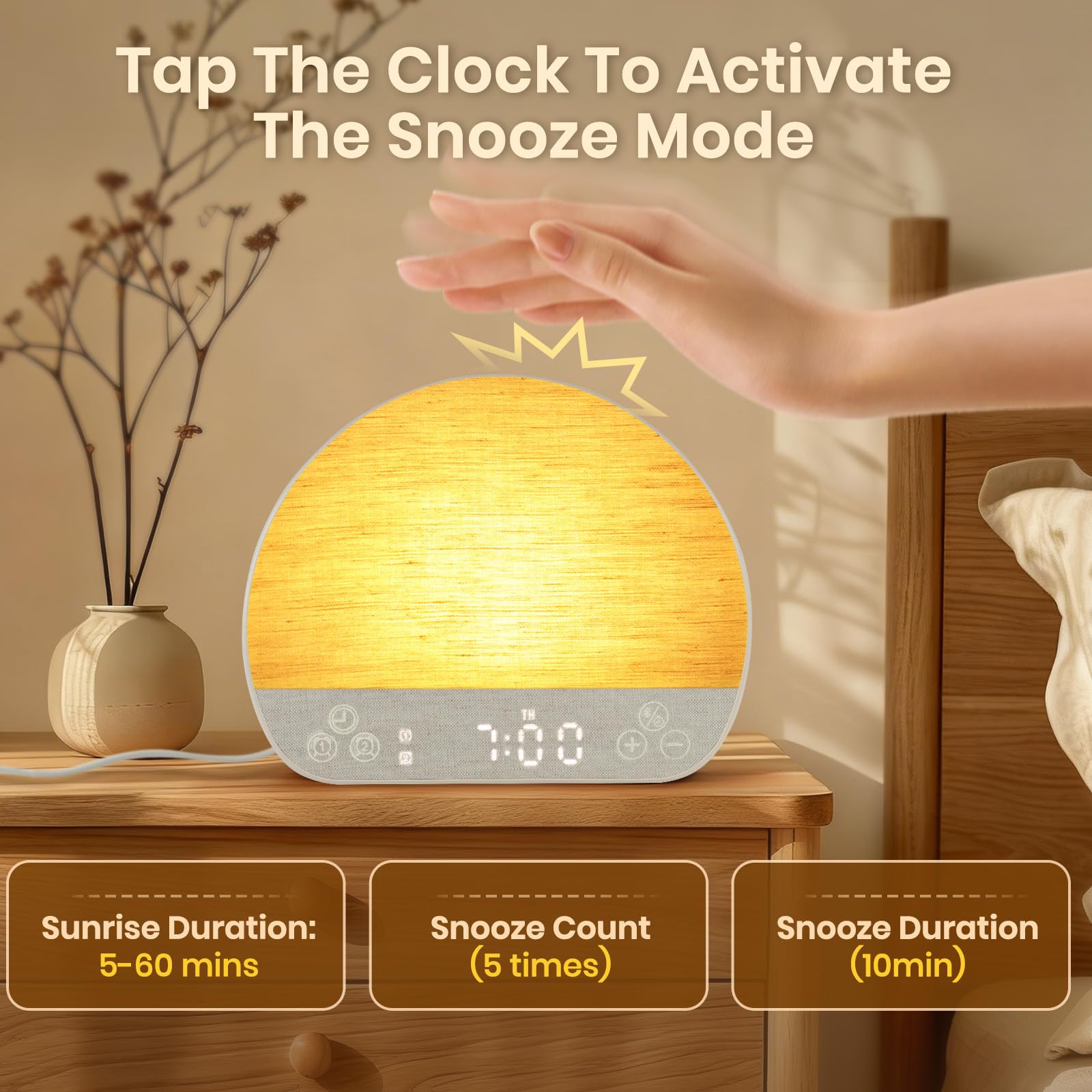 Haut-parleur Bluetooth intégré du réveil JONRRYIN Sunrise pour vos playlists.
