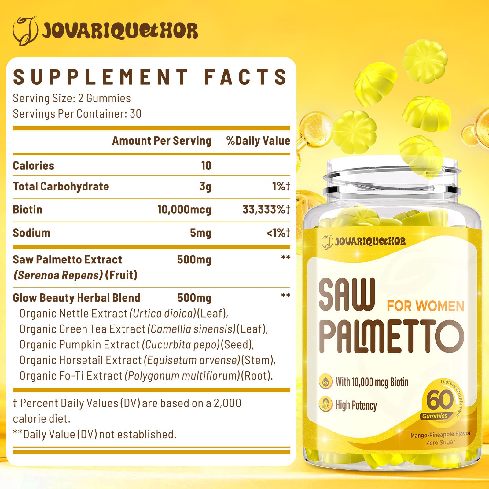 Gommes Jovariquethor Mangue-Ananas – saveur tropicale sans sucre ajouté.