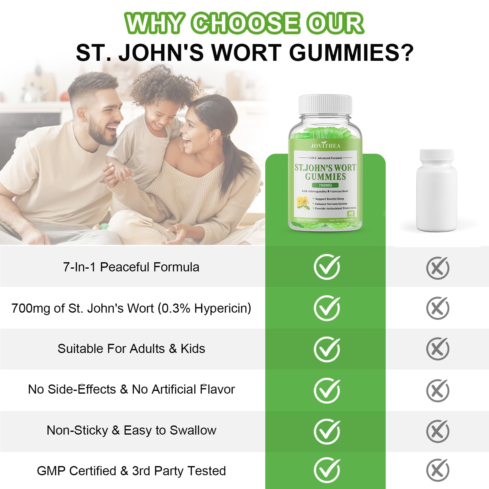 Gomme sans sucre JOVITHEA Millepertuis, compatible vegan et sans allergène.