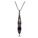 Pendentif Jovivi obsidienne noire en bronze avec fleur, idéal pour méditation.