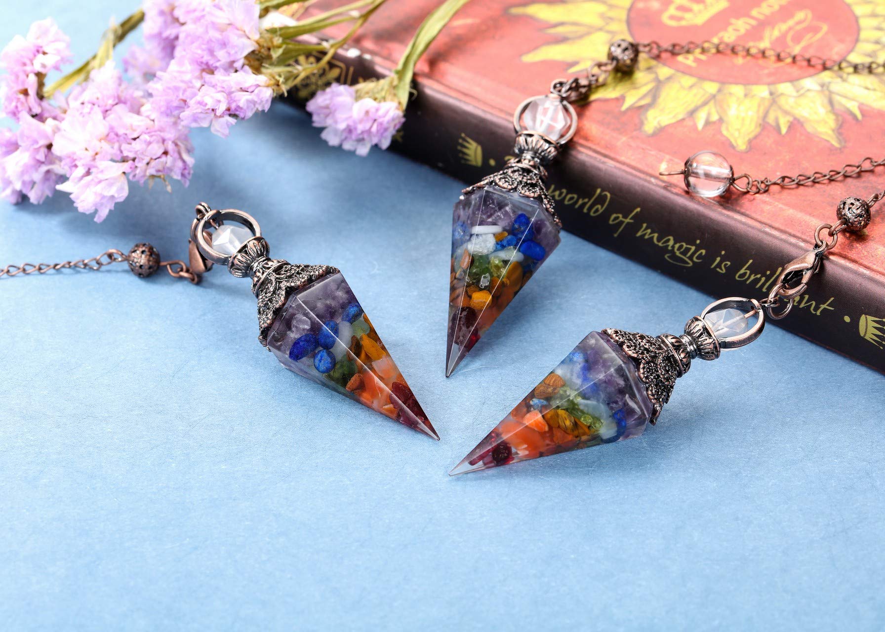 Jovivi pendule cristal résine hexagonal pour radiesthésie et divination précise.