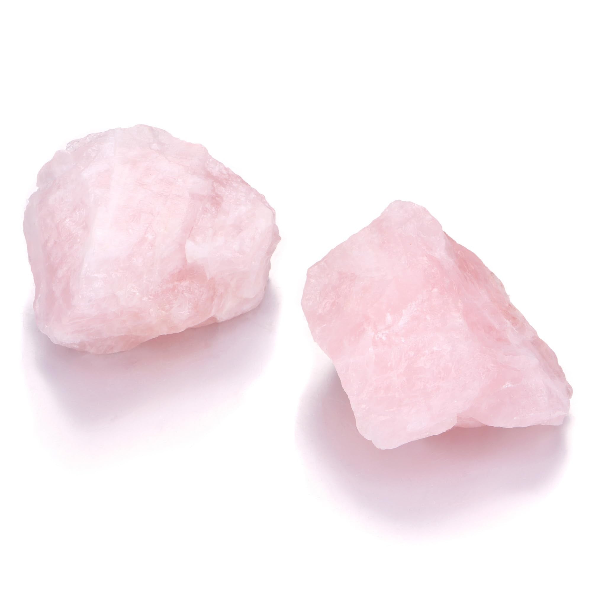 Jovivi quartz rose brut 4–5 cm, deux pièces, idéal pour tumbling et décoration.