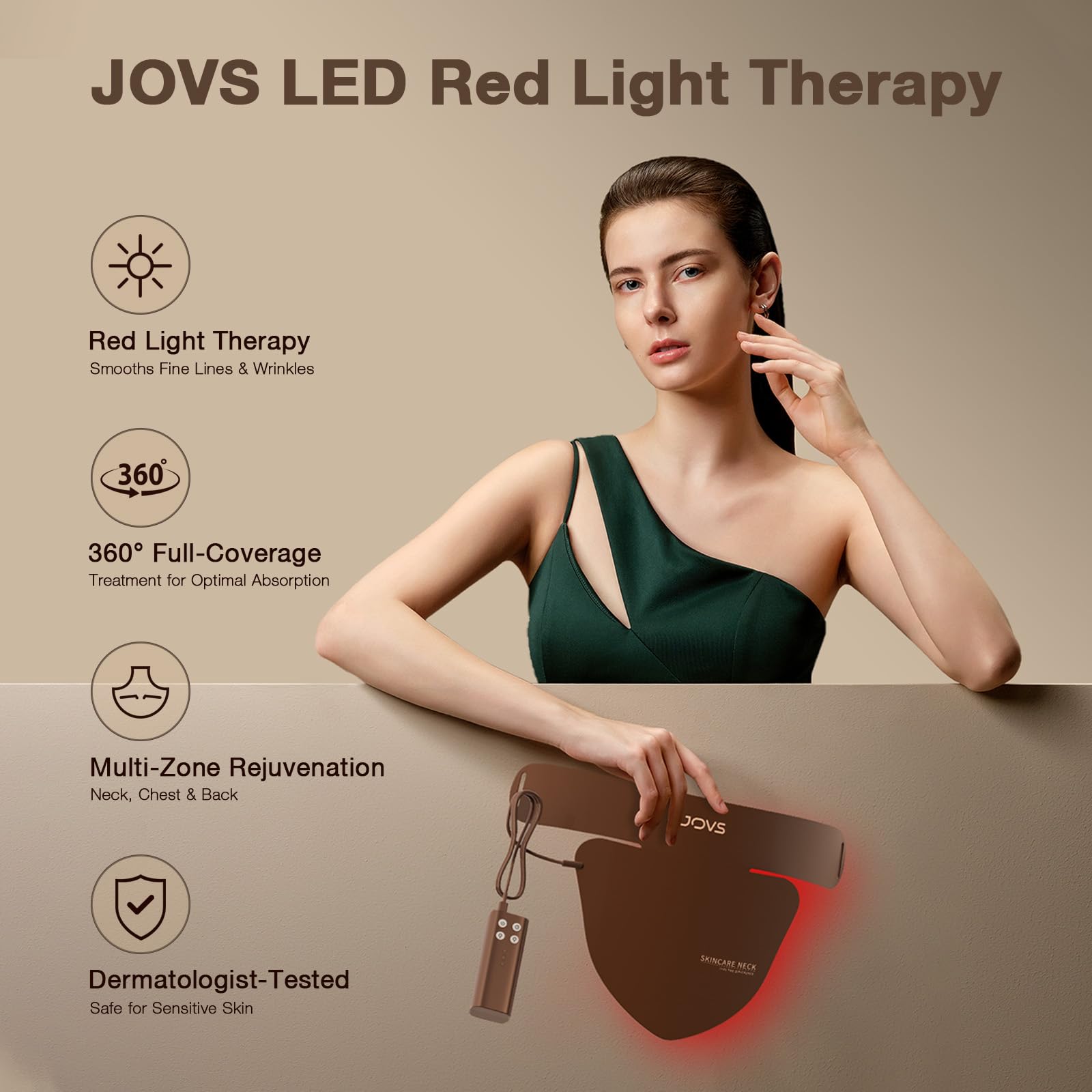 Détail LED 660 nm du masque JOVS, lumière rouge douce.