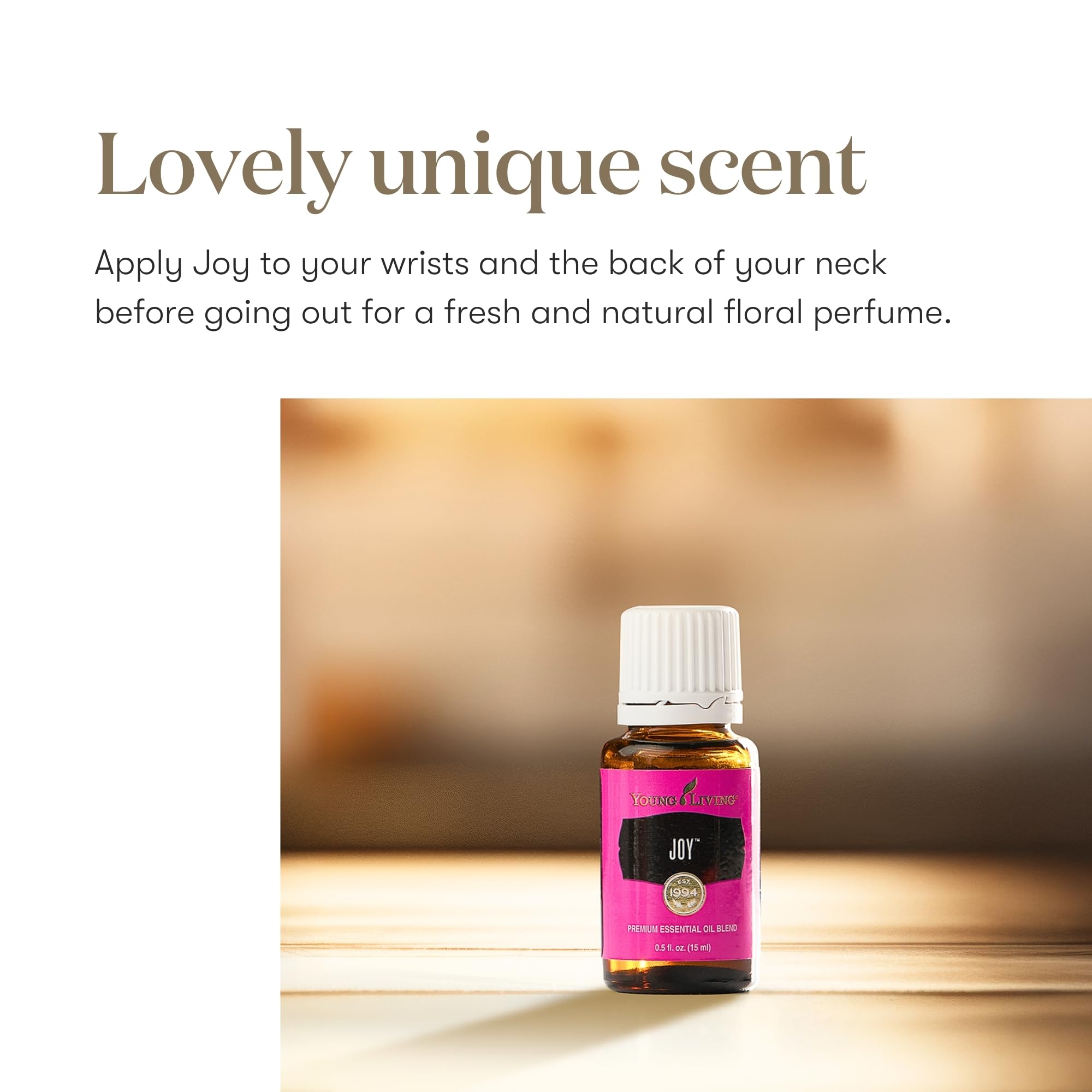Joy de Young Living: bain relaxant et parfum subtil pour détente.