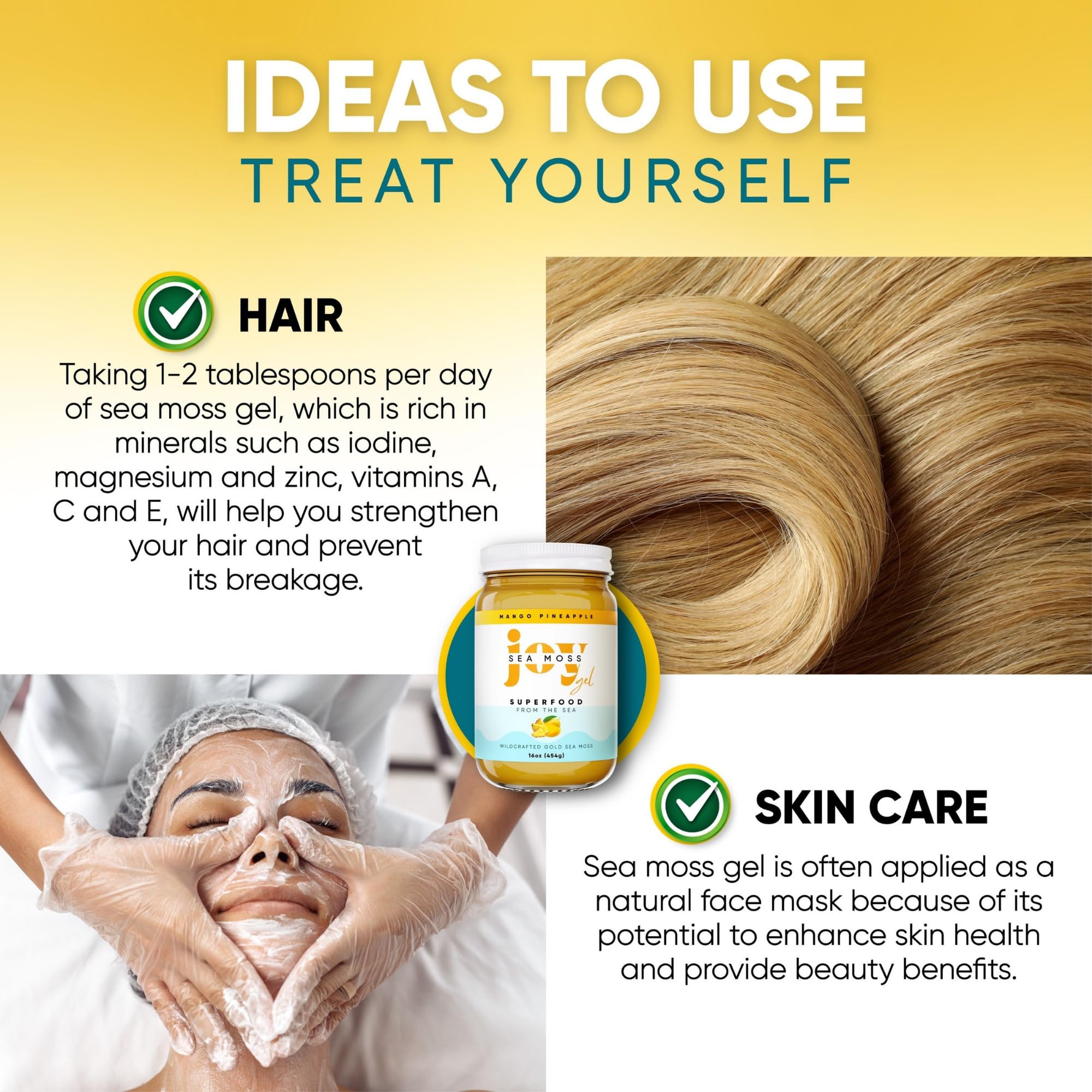 Joy Sea Moss Gel : pot de 16 oz prêt à réutiliser, format pratique.