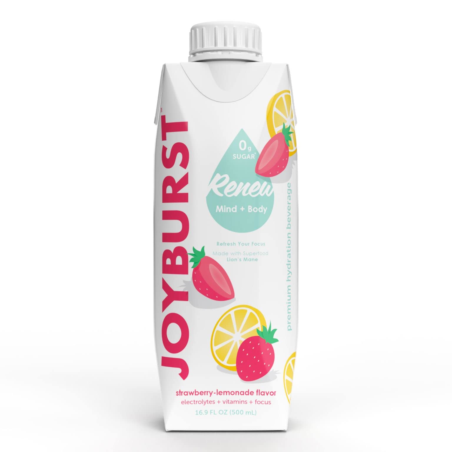 JOYBURST bouteille d'eau électrolyte sans sucre au goût fraise-citronnade, idéale après l'effort