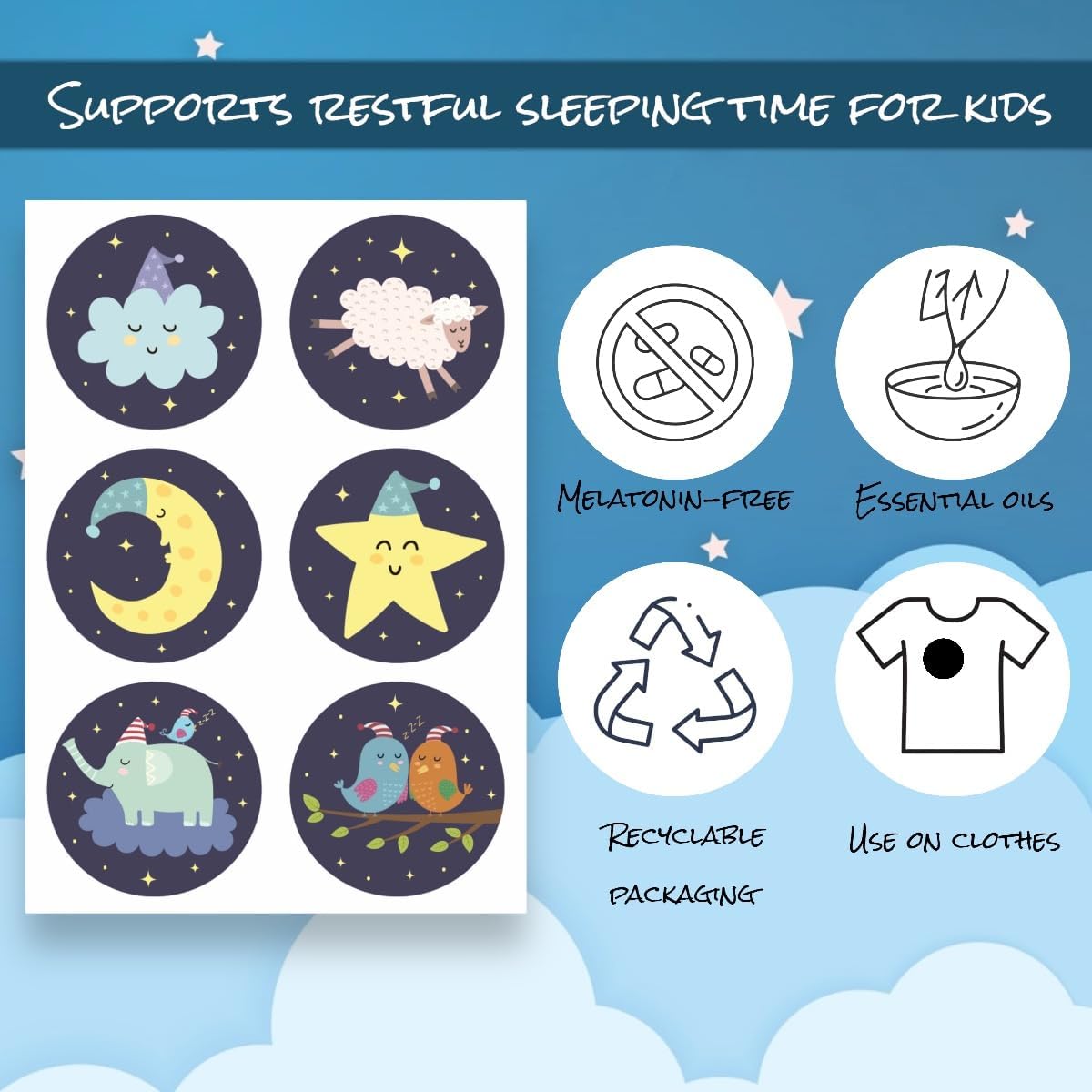 Ensemble de 10 feuilles Joyful Artistry patches-sommeil, format pratique.