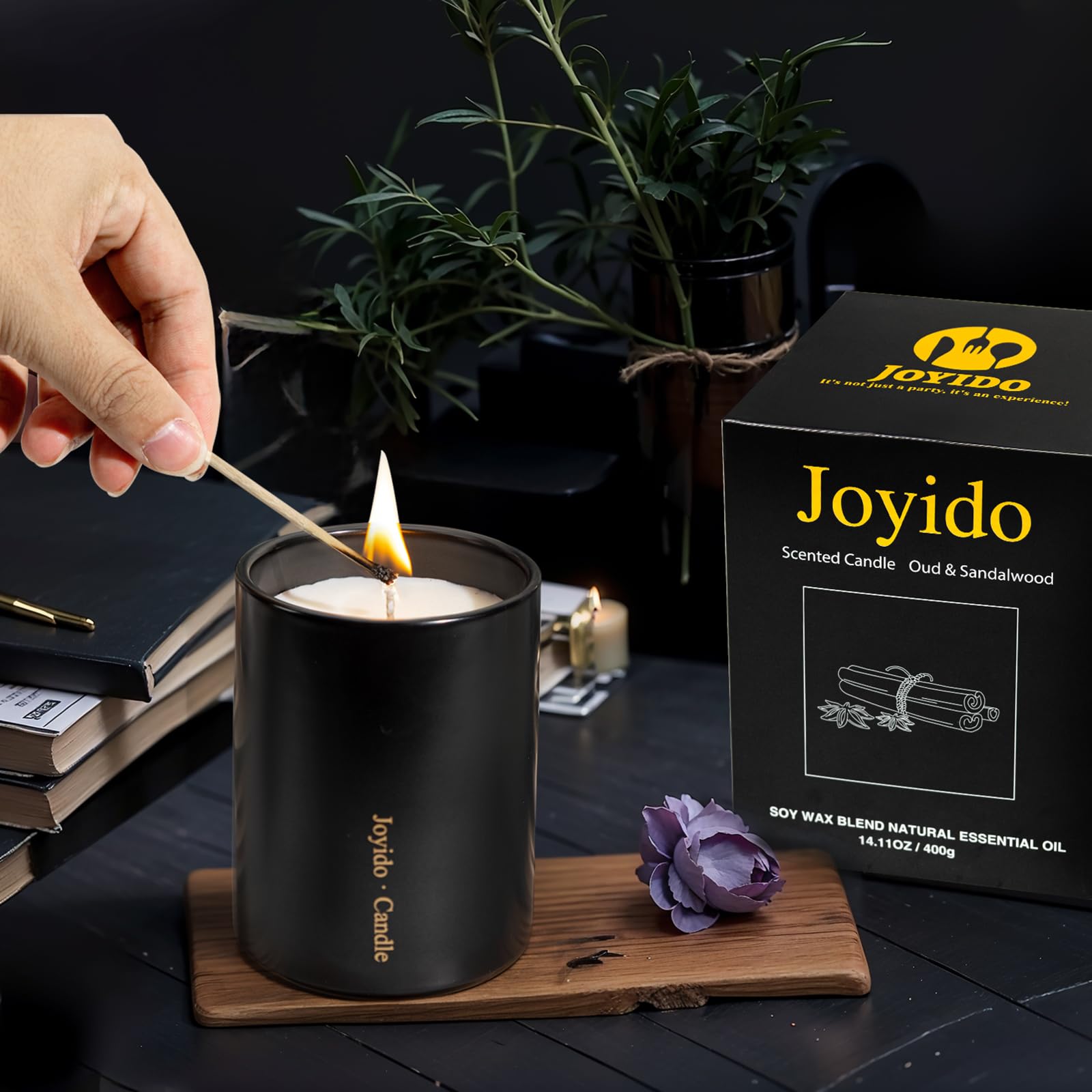 Joyido bougie parfum oud-santal, moment de détente à domicile après une journée