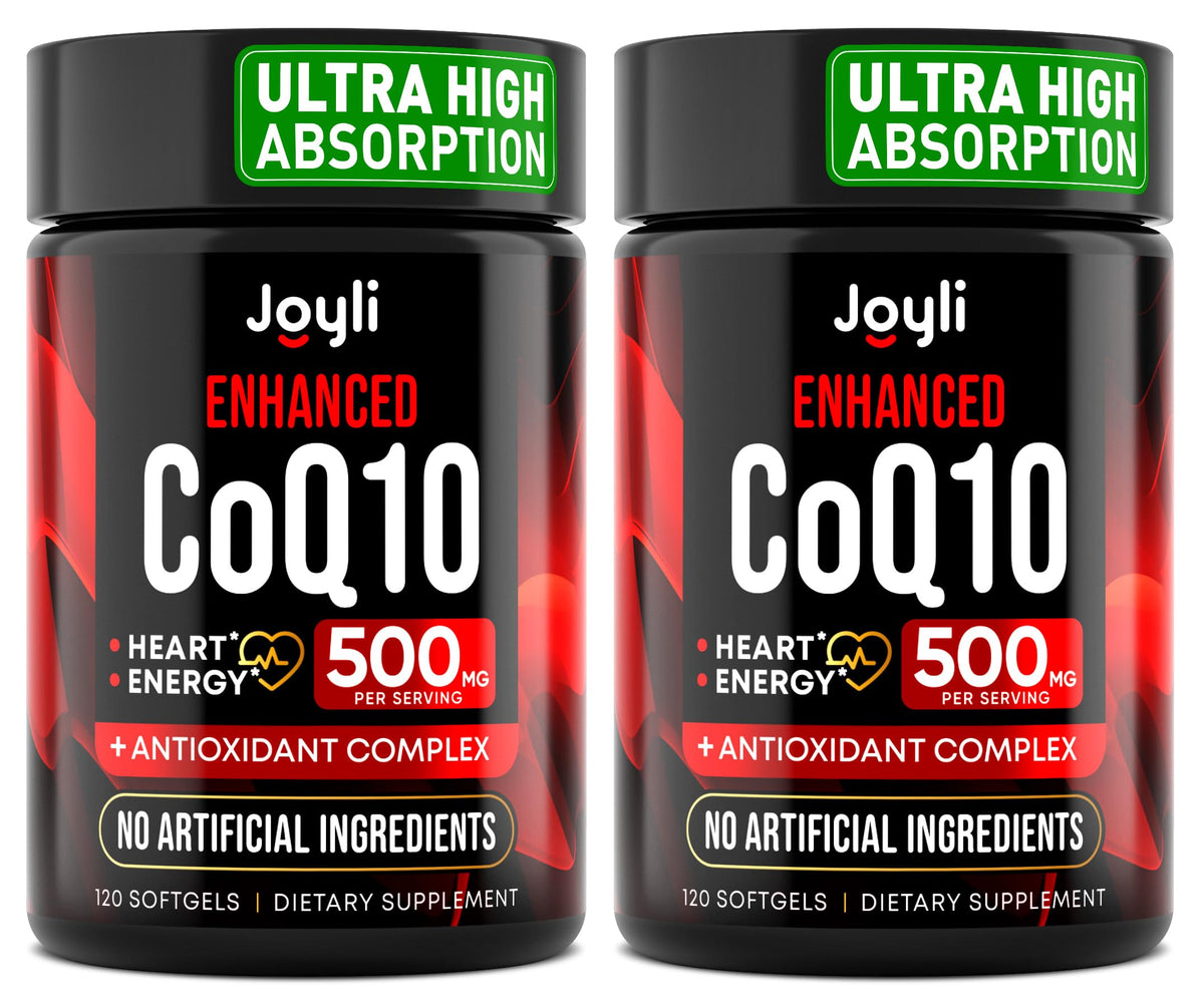 JOYLI Nutrition CoQ10 500mg – bouteille ouverte pour routine énergie quotidienne.