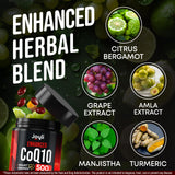 JOYLI Nutrition CoQ10 500mg – lumière et reflets sur les gélules, aspect premium.