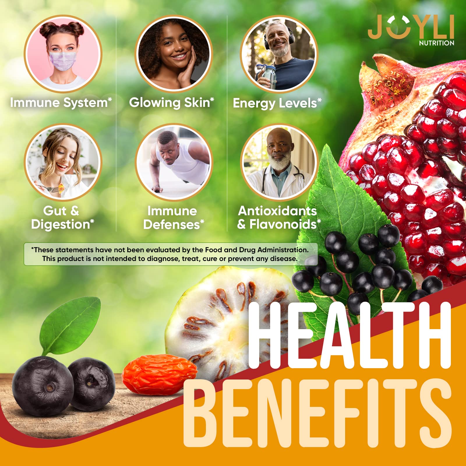 JOYLI Nutrition gommes-fruits premier-plan: texture moelleuse et saveur plaisante.