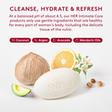Texture veloutée sans savon pour une toilette délicate avec Joylux SHEBar.