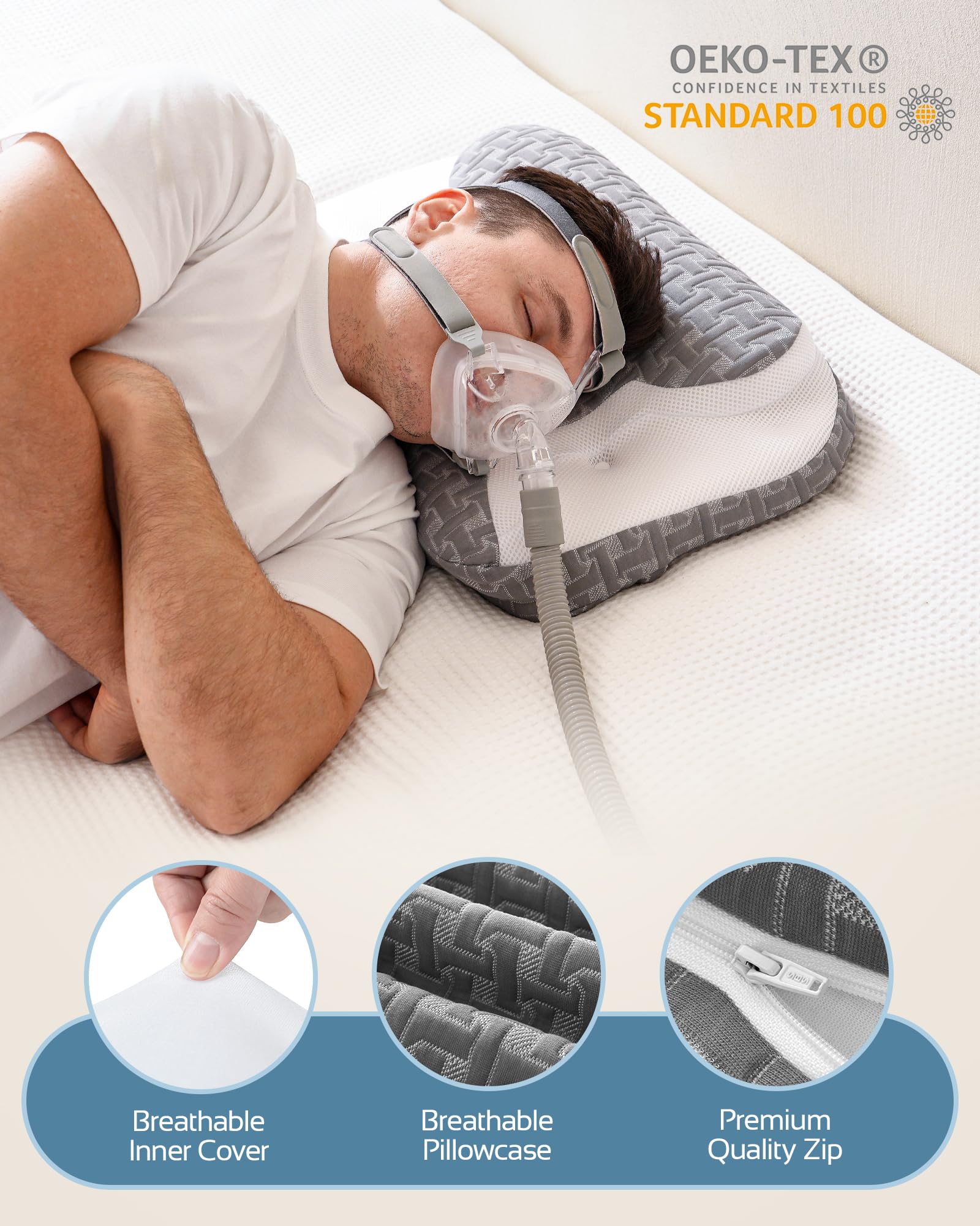 Joynox CPAP oreiller utilisation nocturne en différentes positions