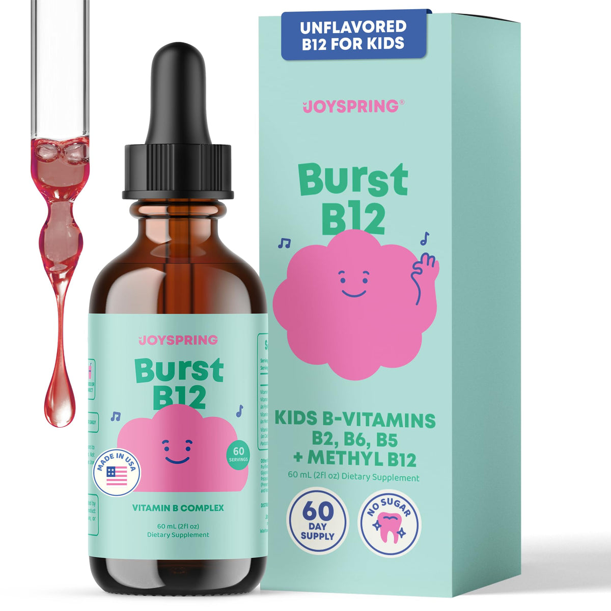 JoySpring Burst B12 Gouttes - bouteille pour une nutrition adaptée des enfants.