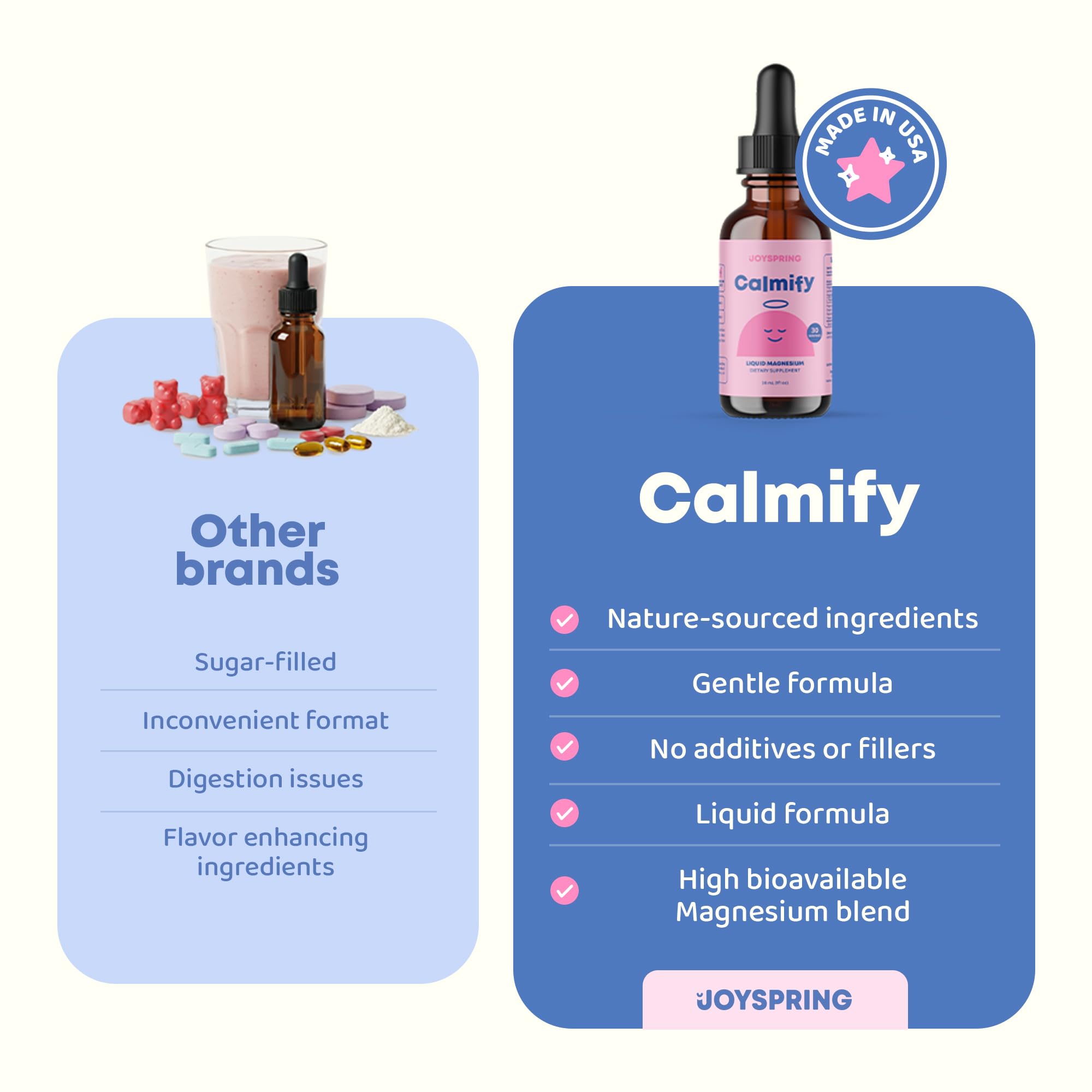 JoySpring Calmify – Enfant buvant une boisson, intégration facile dans l’eau ou le jus.