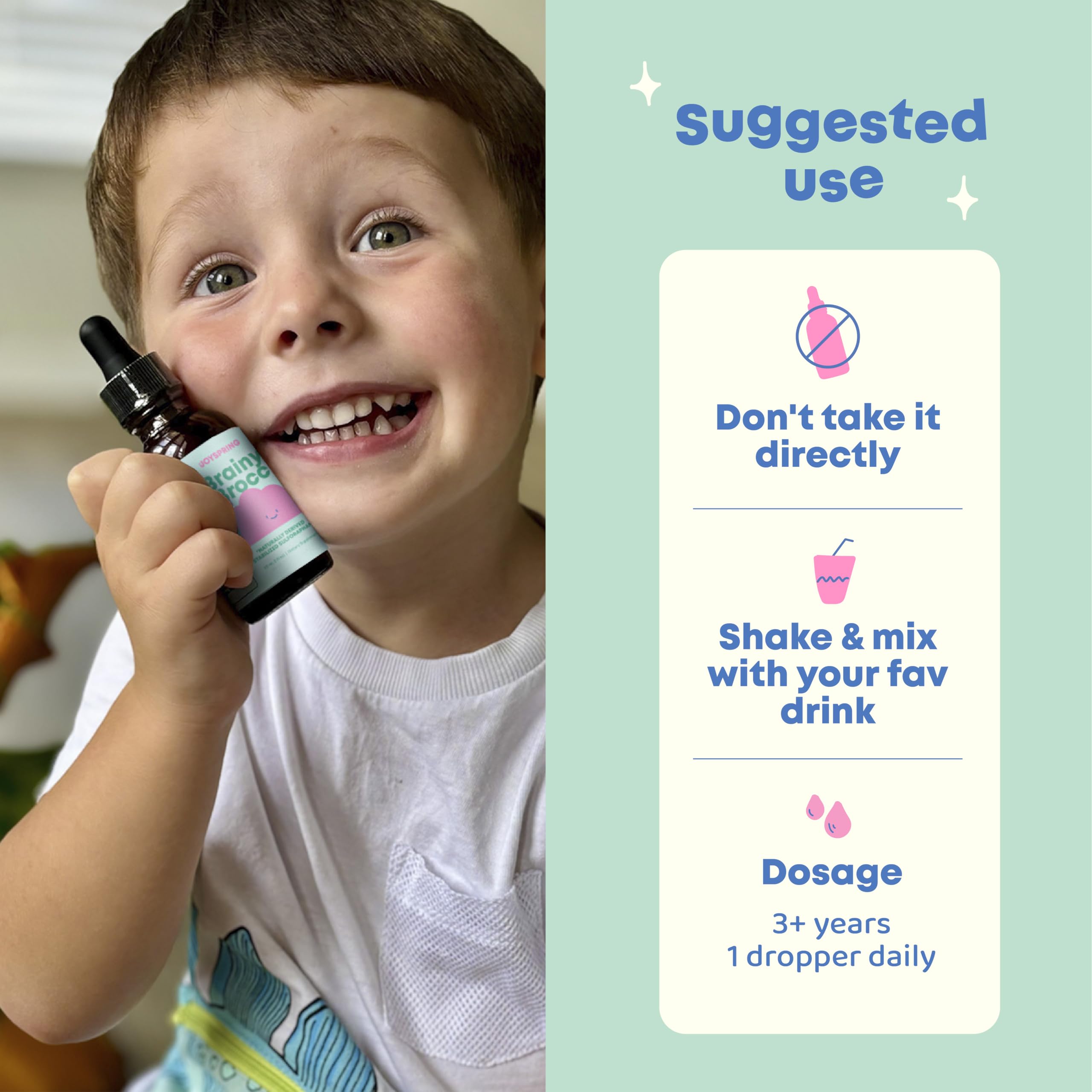 JoySpring dosage 1 goutte par jour, routine simple pour les enfants.