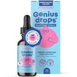 JoySpring Genius Drops Smartberry Vanille — bouteille montrant le flacon, usage quotidien pour l'attention des enfants.