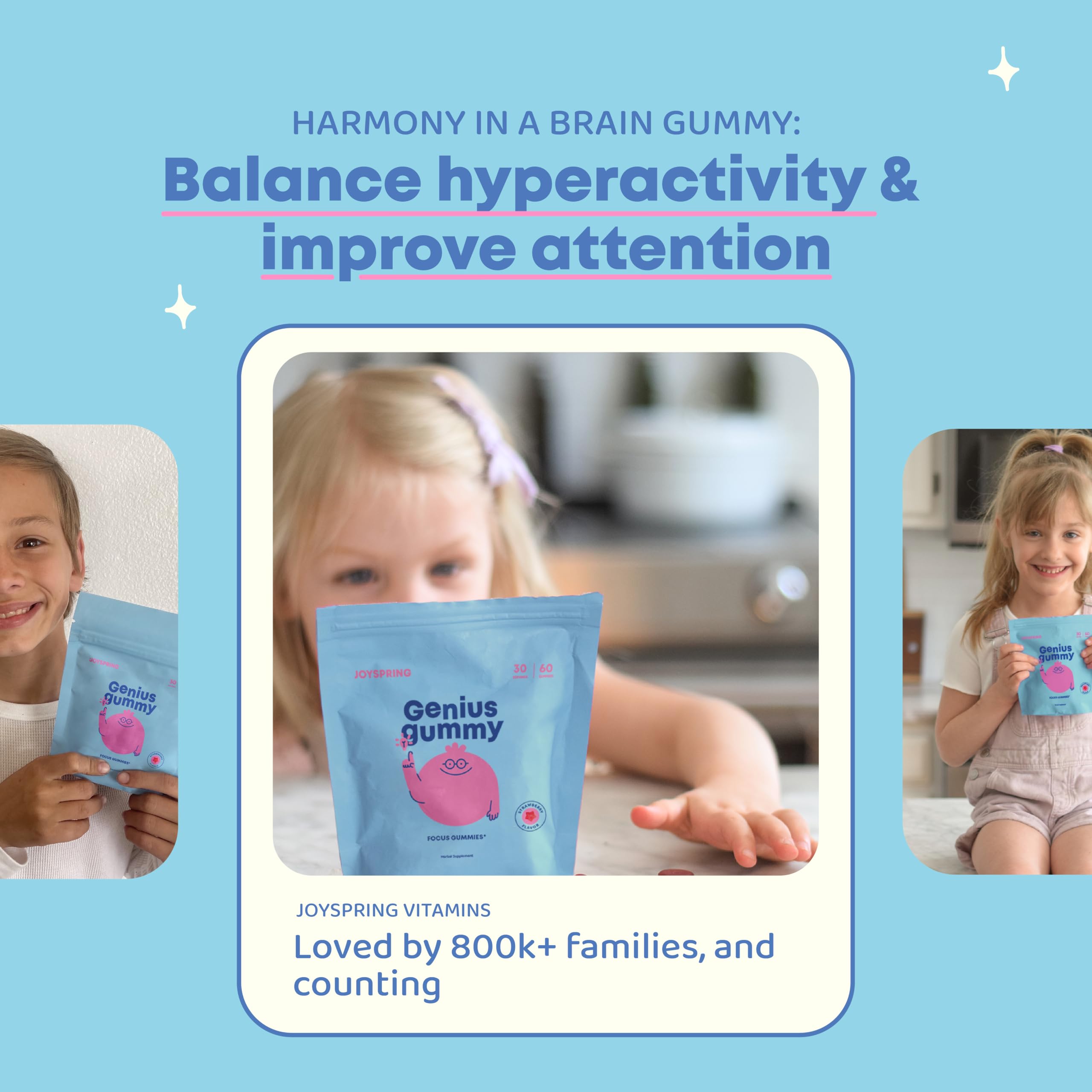 JoySpring Genius Kids Focus Gommes — texture douce et agréable en bouche pour les enfants.