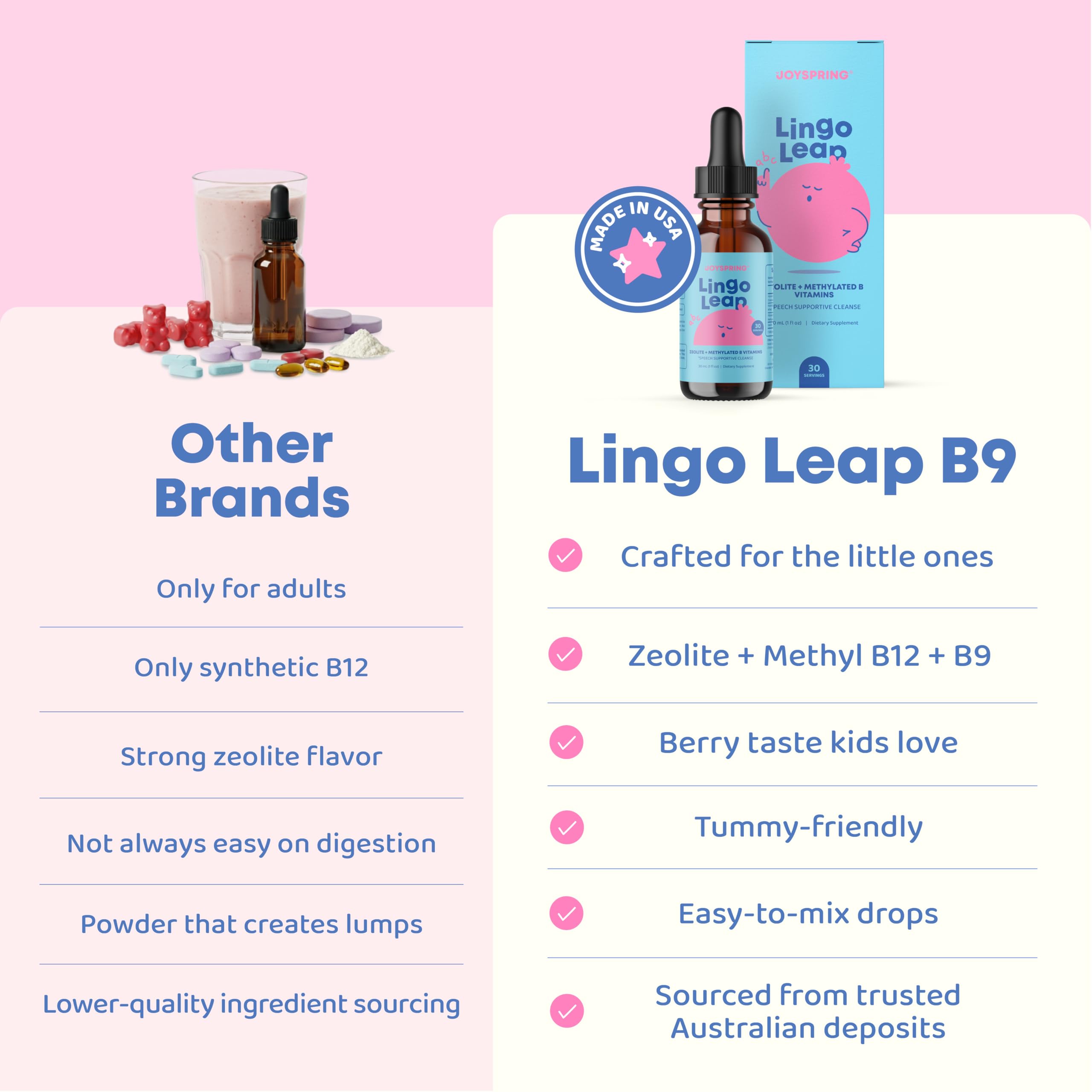 JoySpring LingoLeap B9 enfant avec jus, format facile pour routine nutritionnelle