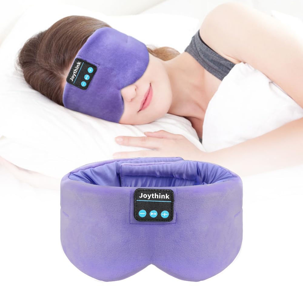 Joythink masque-sommeil soie noir avec écouteurs intègres pour dormir confortablement.