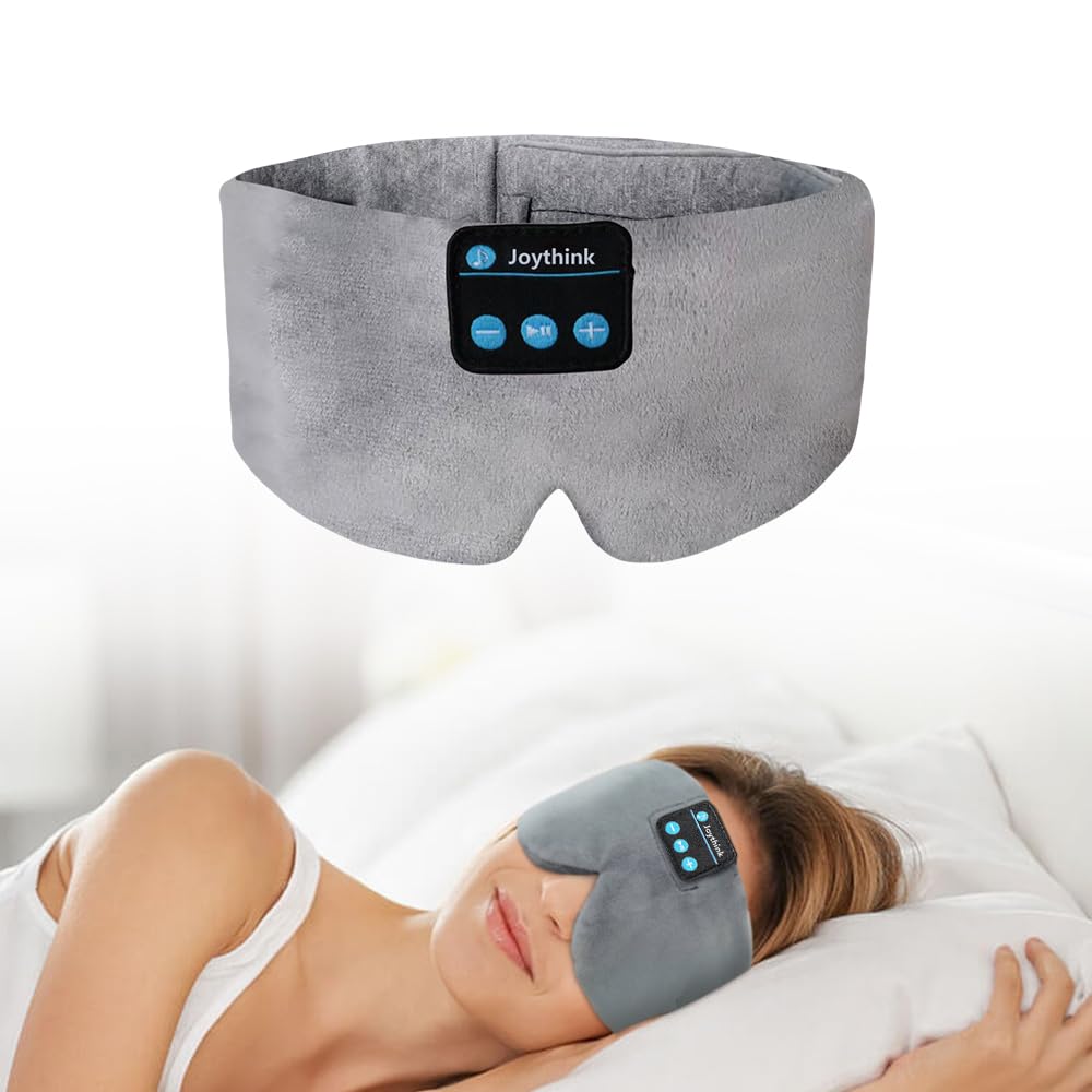 Joythink masque yeux soie bluetooth avant, confort luxueux pour endormissement facile.