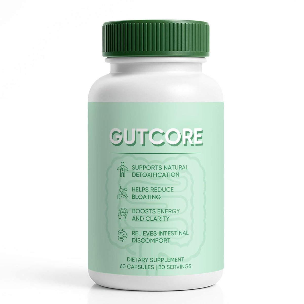 Bouteille Jqewlg GutCore avec 60 capsules pour un soutien digestif pratique.