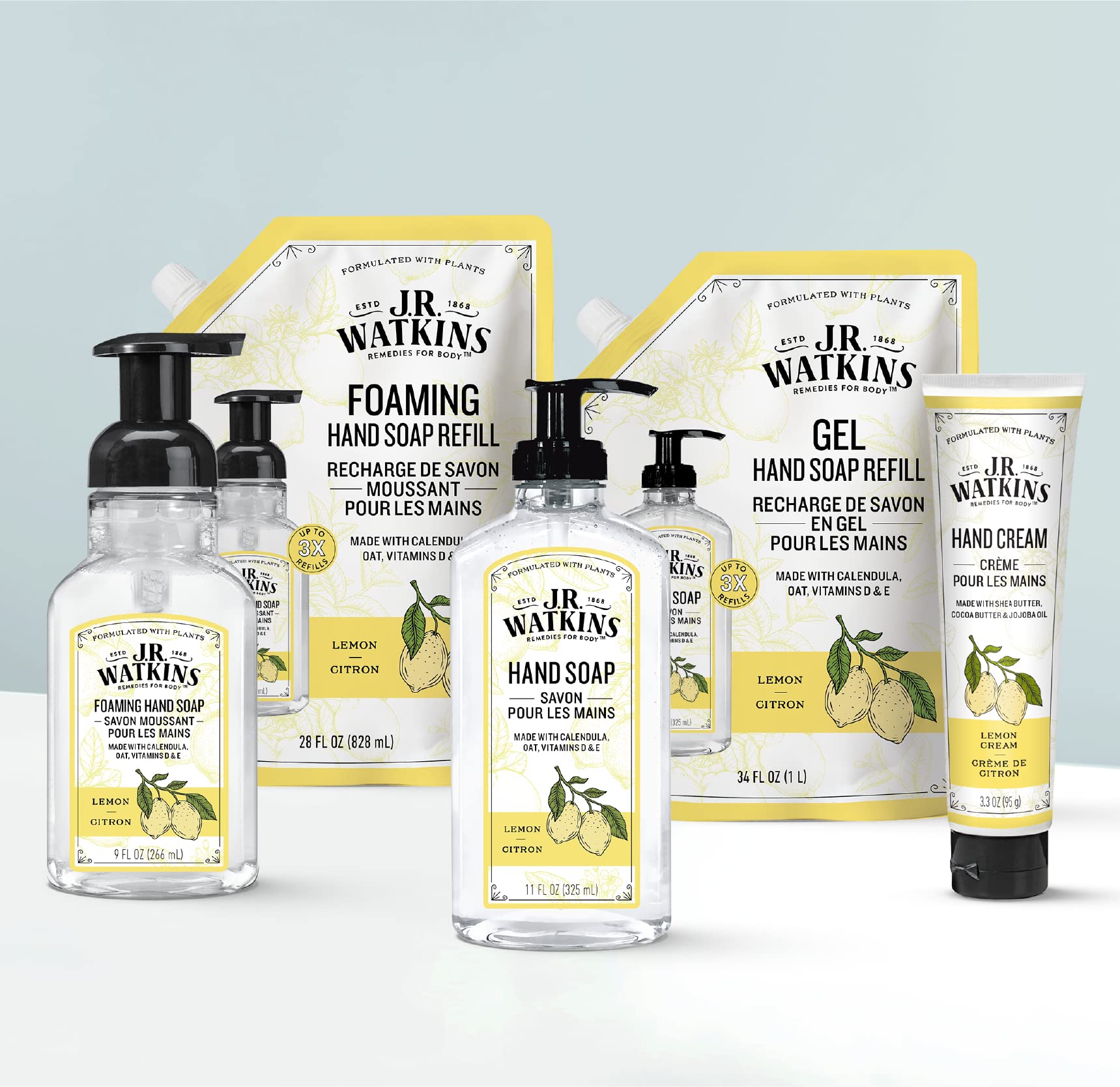 Étiquette citron sur le flacon, J.R. Watkins Naturals évoque la fraîcheur.
