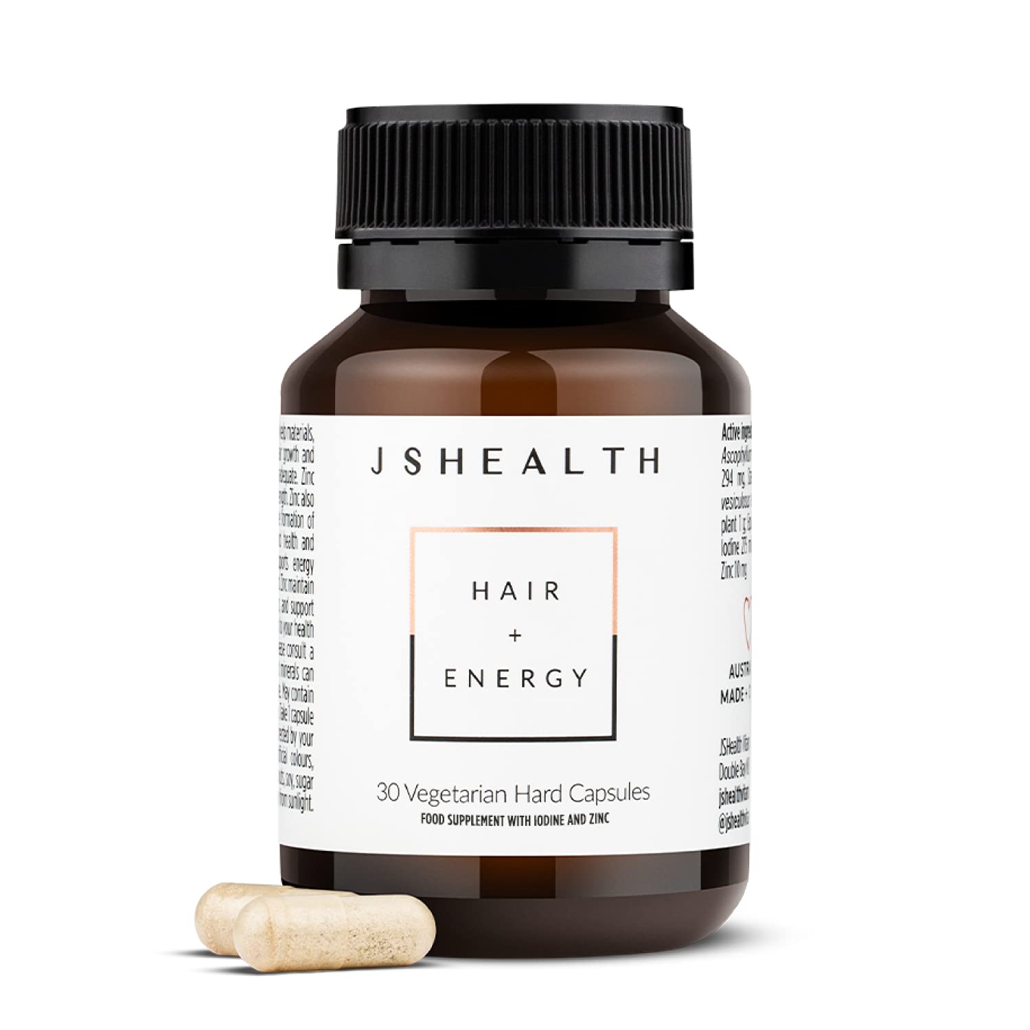 JSHealth Vitamines Cheveux Énergie — bouteille, soutien potentiel pour cheveux sains et énergie.