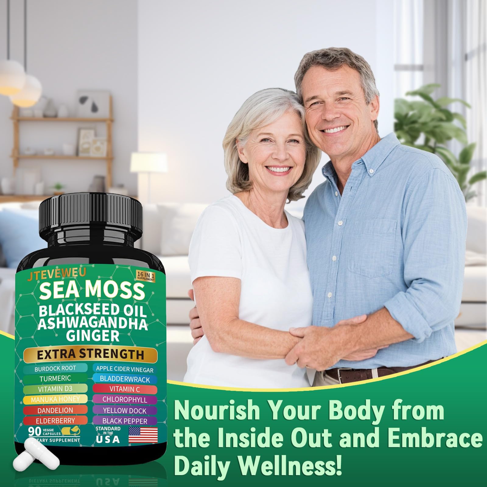 Capsules JTEVEweu algue de mer et graines noires, complément facile à intégrer