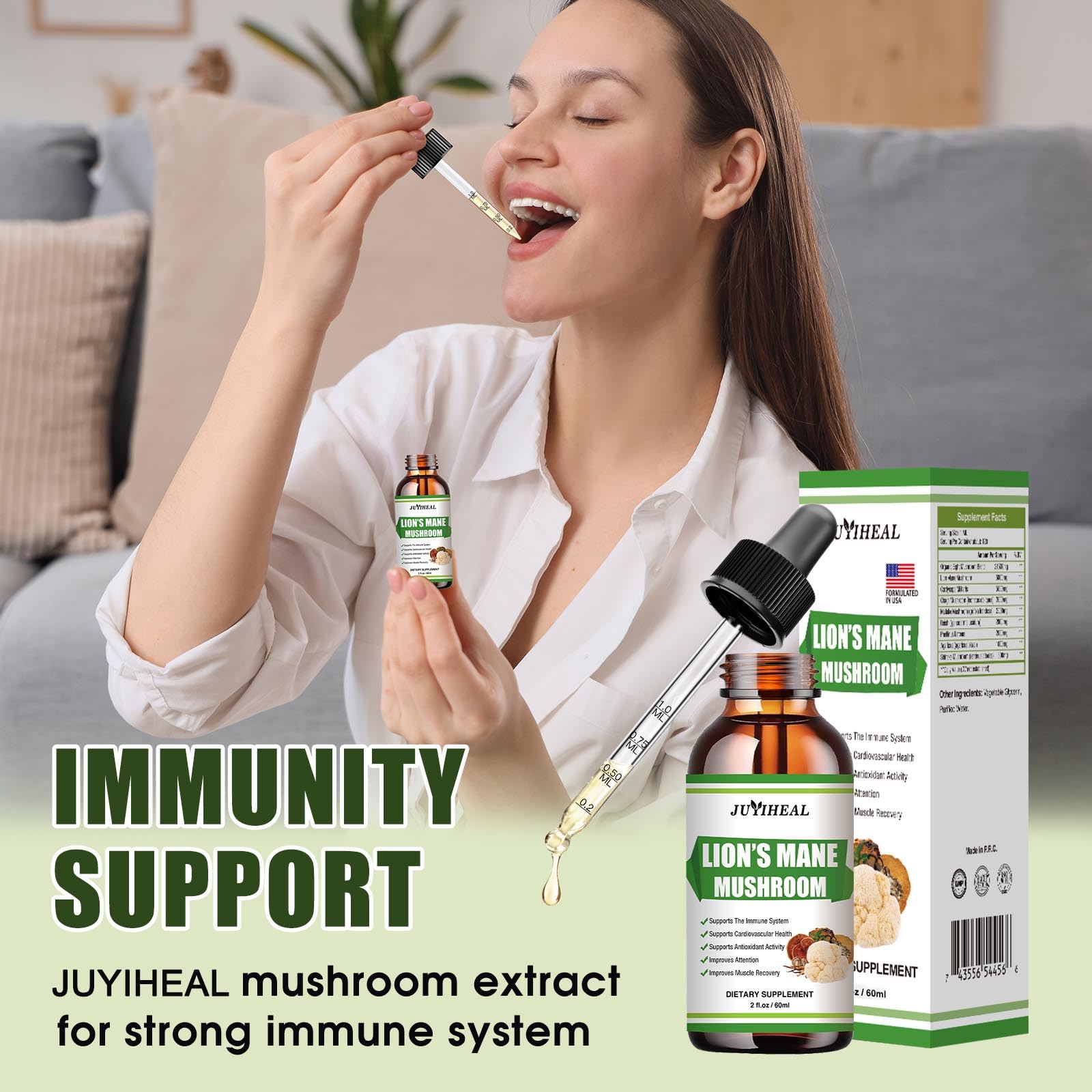Dose quotidienne de 1 ml JUYIHEAL Crinière de lion, pratique et discrète.